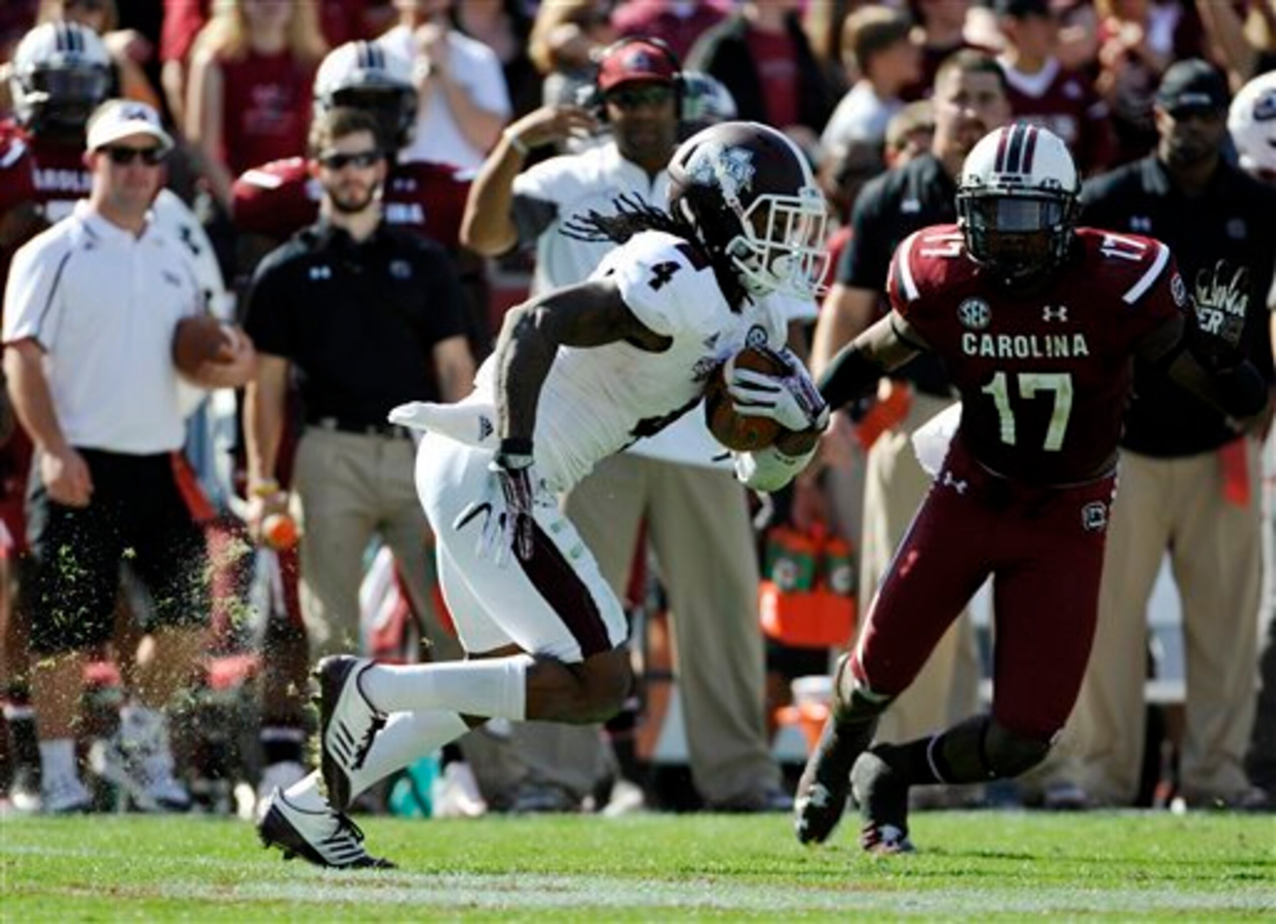 Chaz Elder (No. 17) returns at the starting free safety spot for the Gamecocks.