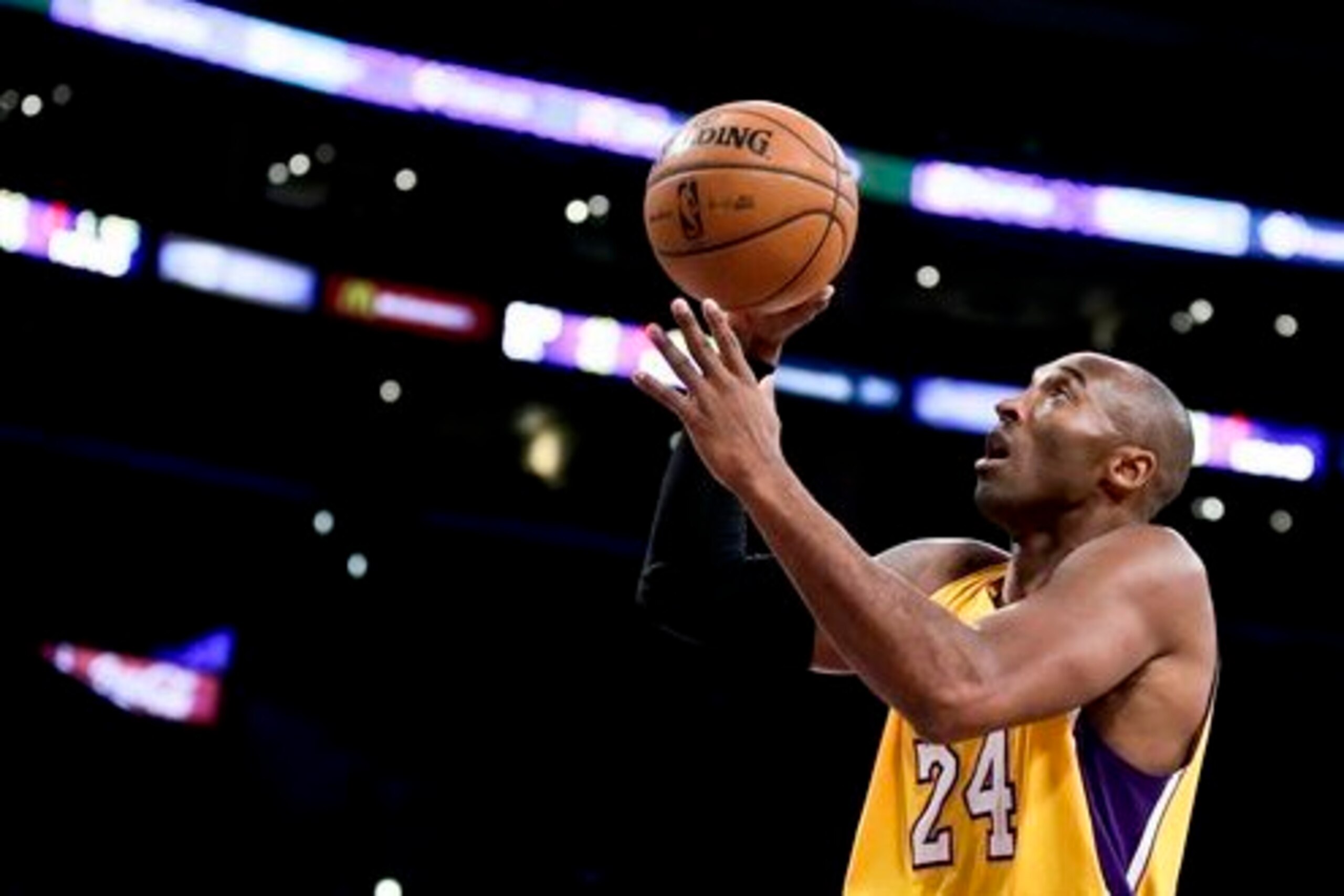 Kobe Bryant of the L.A. Lakers waits to get into the game.