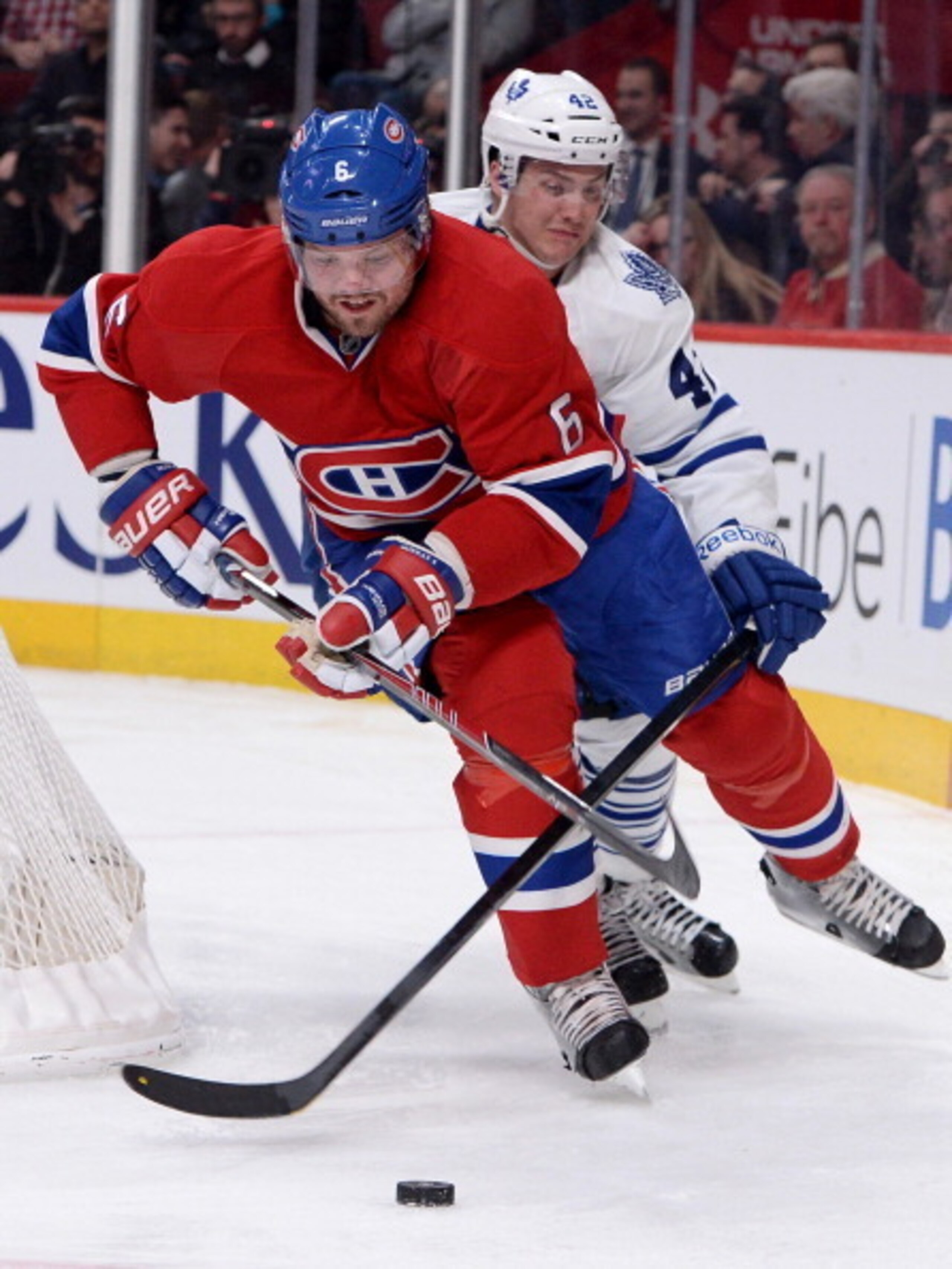 Montreal Canadiens defenseman Douglas Murray and Toronto Maple Leafs forward Tyler Bozak