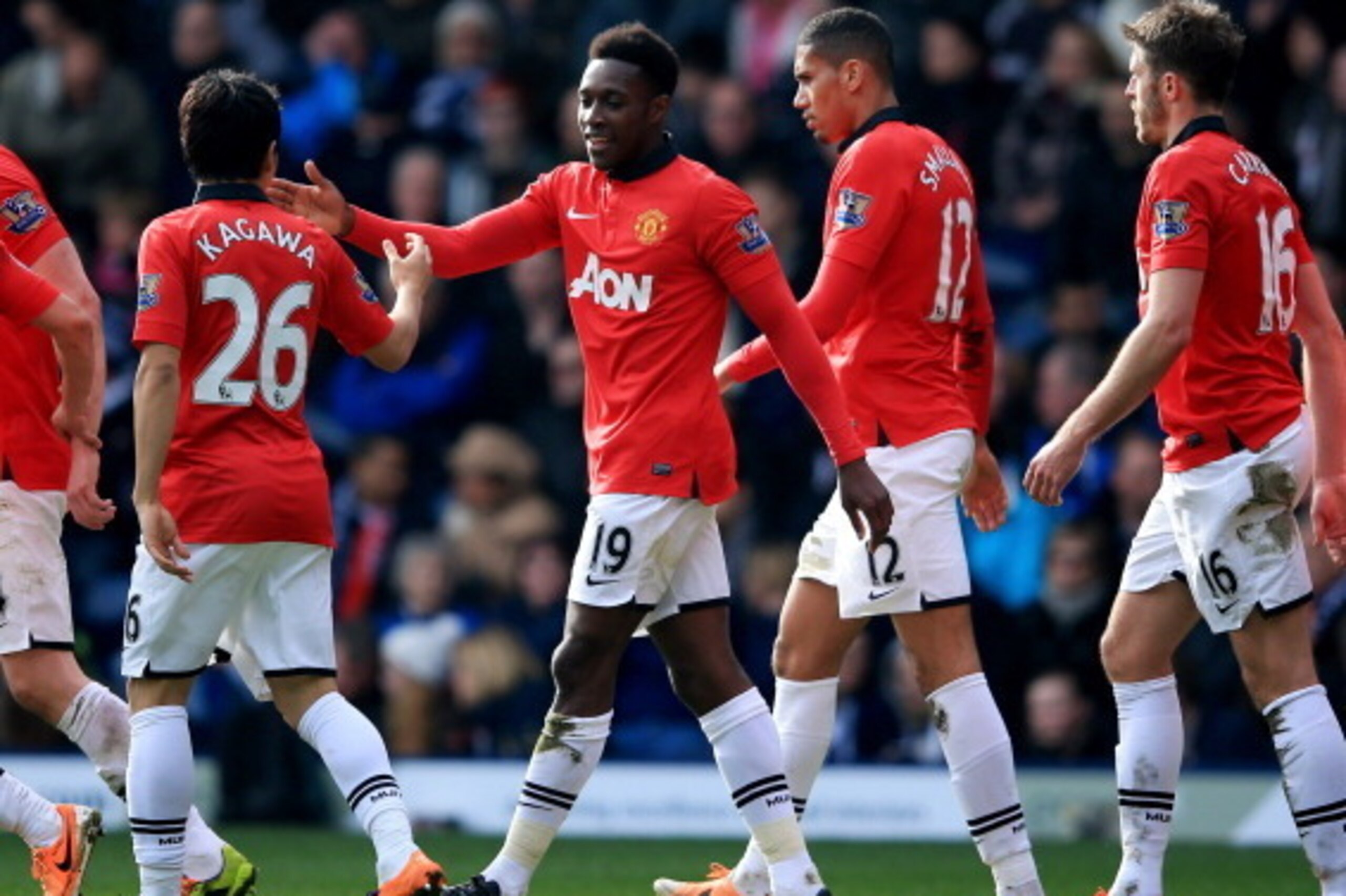 United celebrating Danny Welbeck's goal vs. West Bromwich Albion