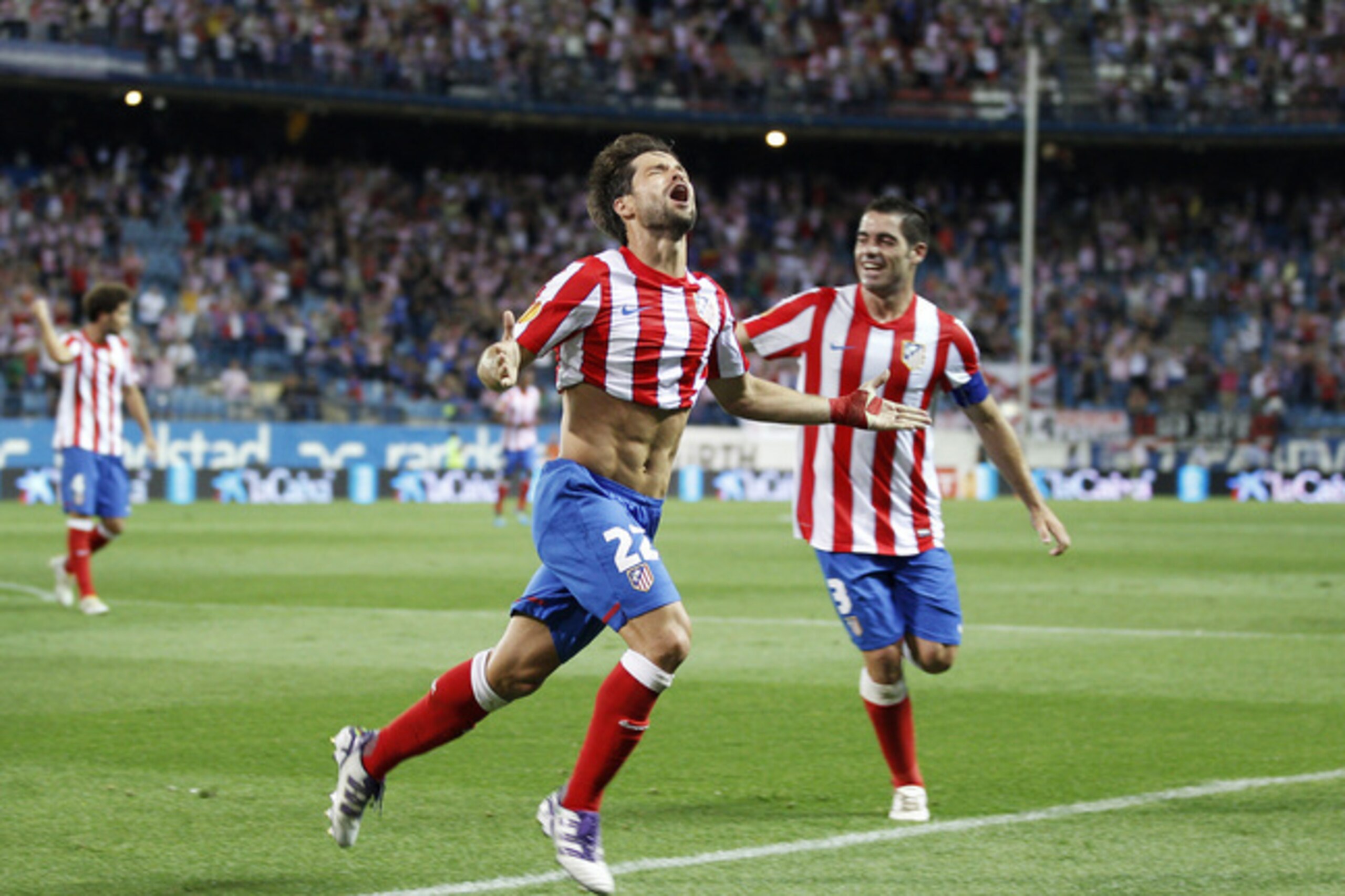 Atletico Madrid's Diego celebrates a goal.