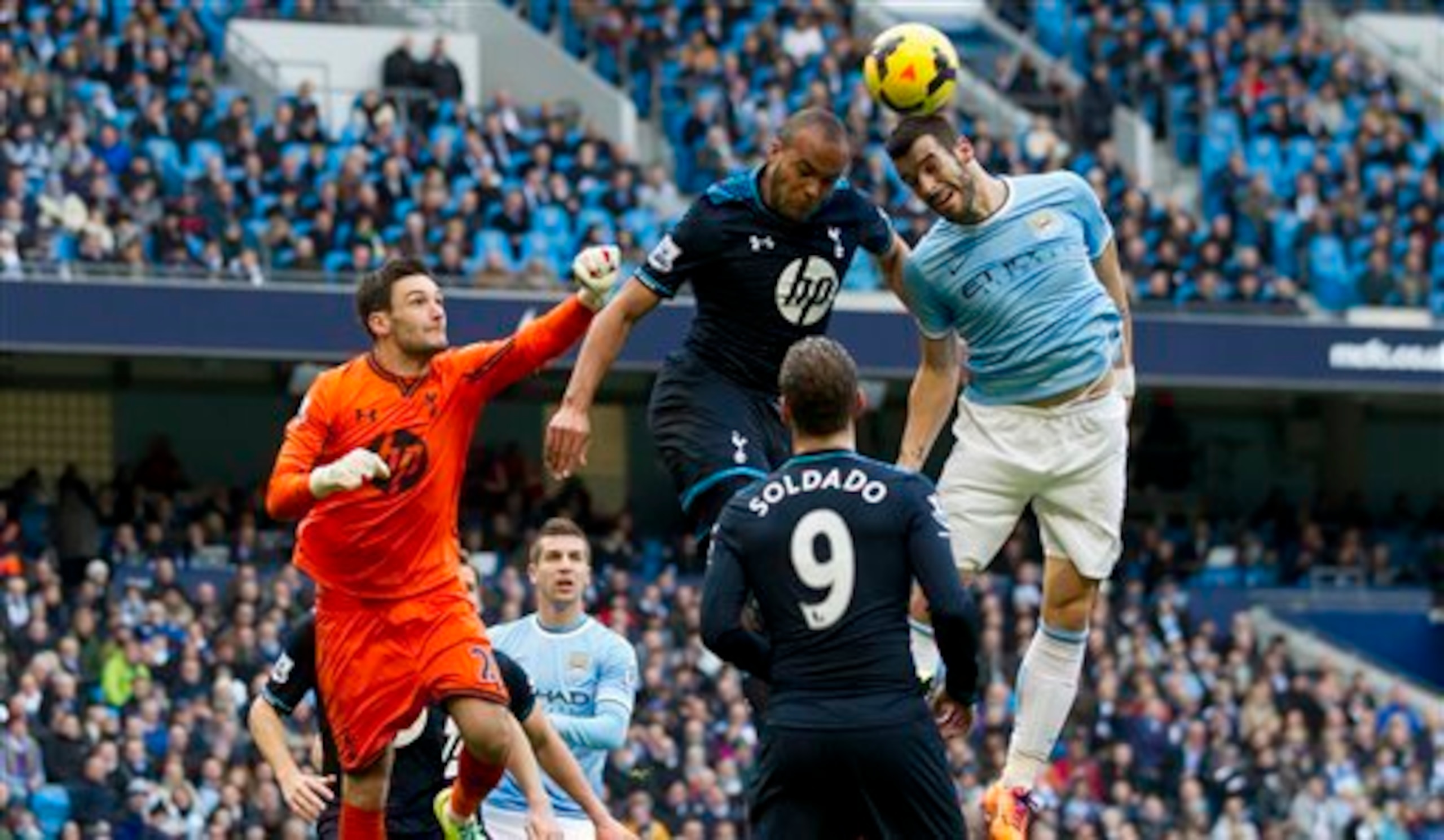 Spurs defender Younes Kaboul in action against Manchester City in the Premier League