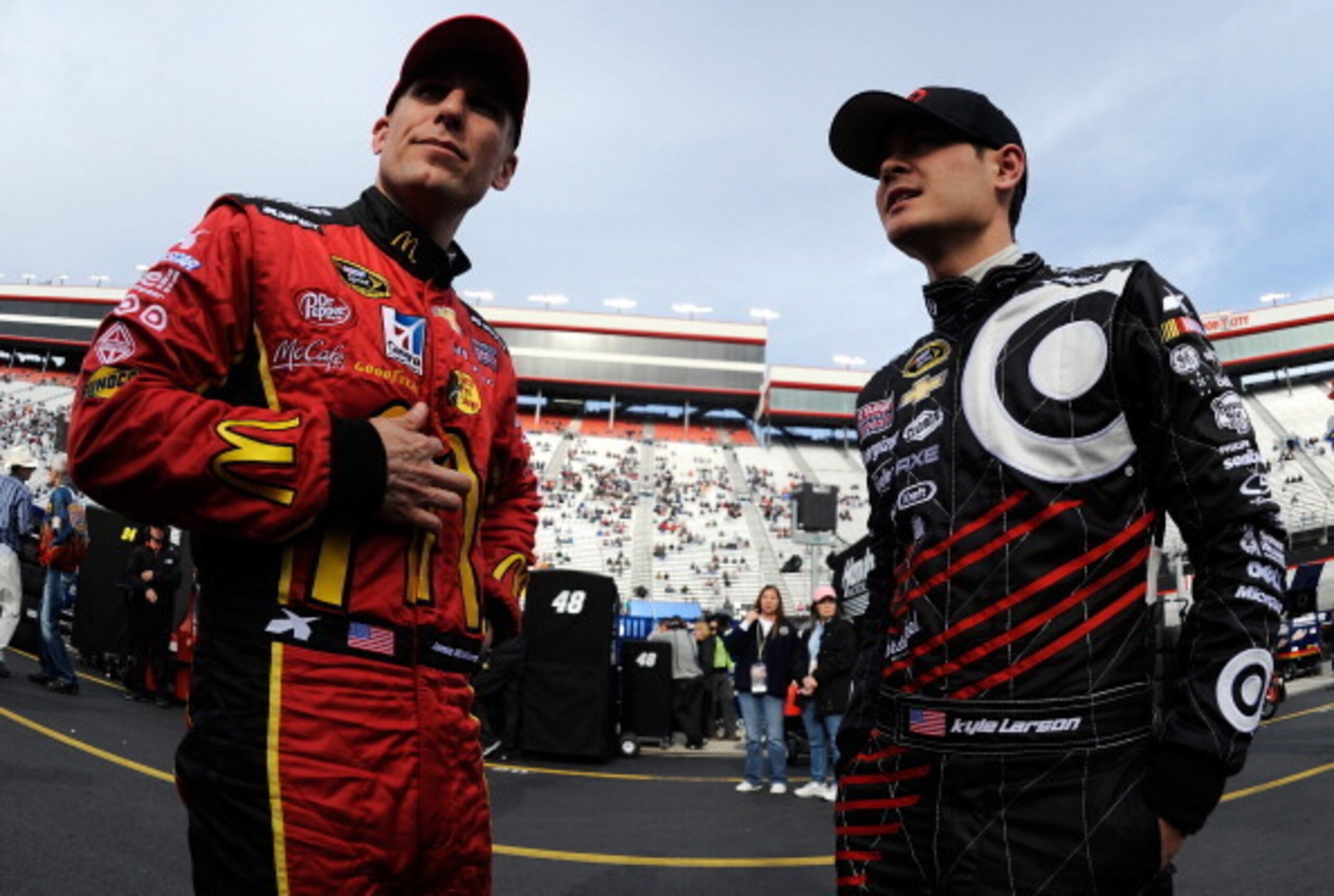 Jamie McMurray (l) with teammate Kyle Larson