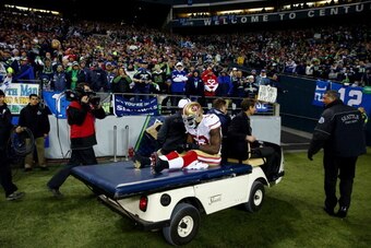 A sad sight indeed. 49ers linebacker NaVorro Bowman exits the NFC Championship Game on a stretcher.