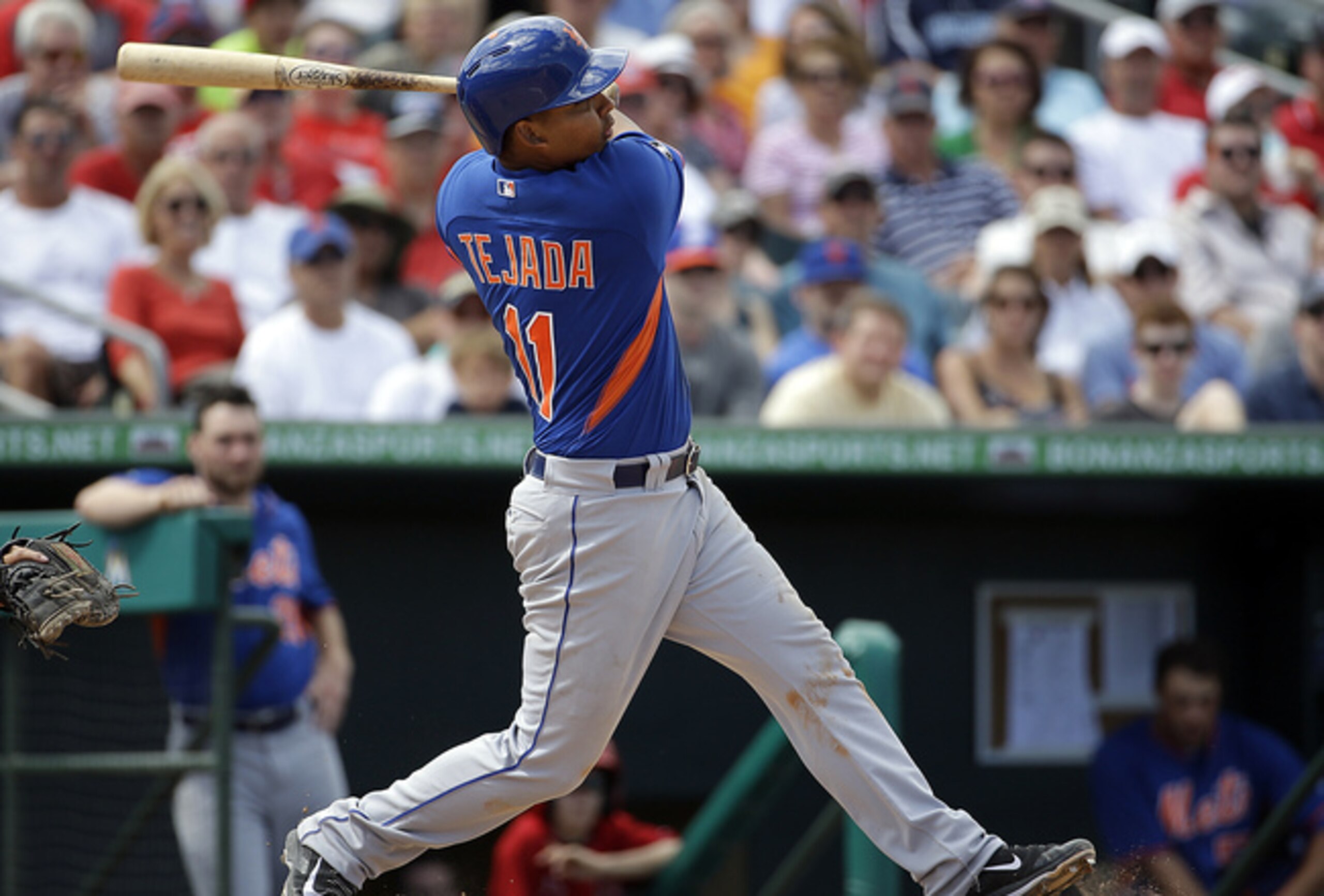Ruben Tejada, shortstop, taking a swing.