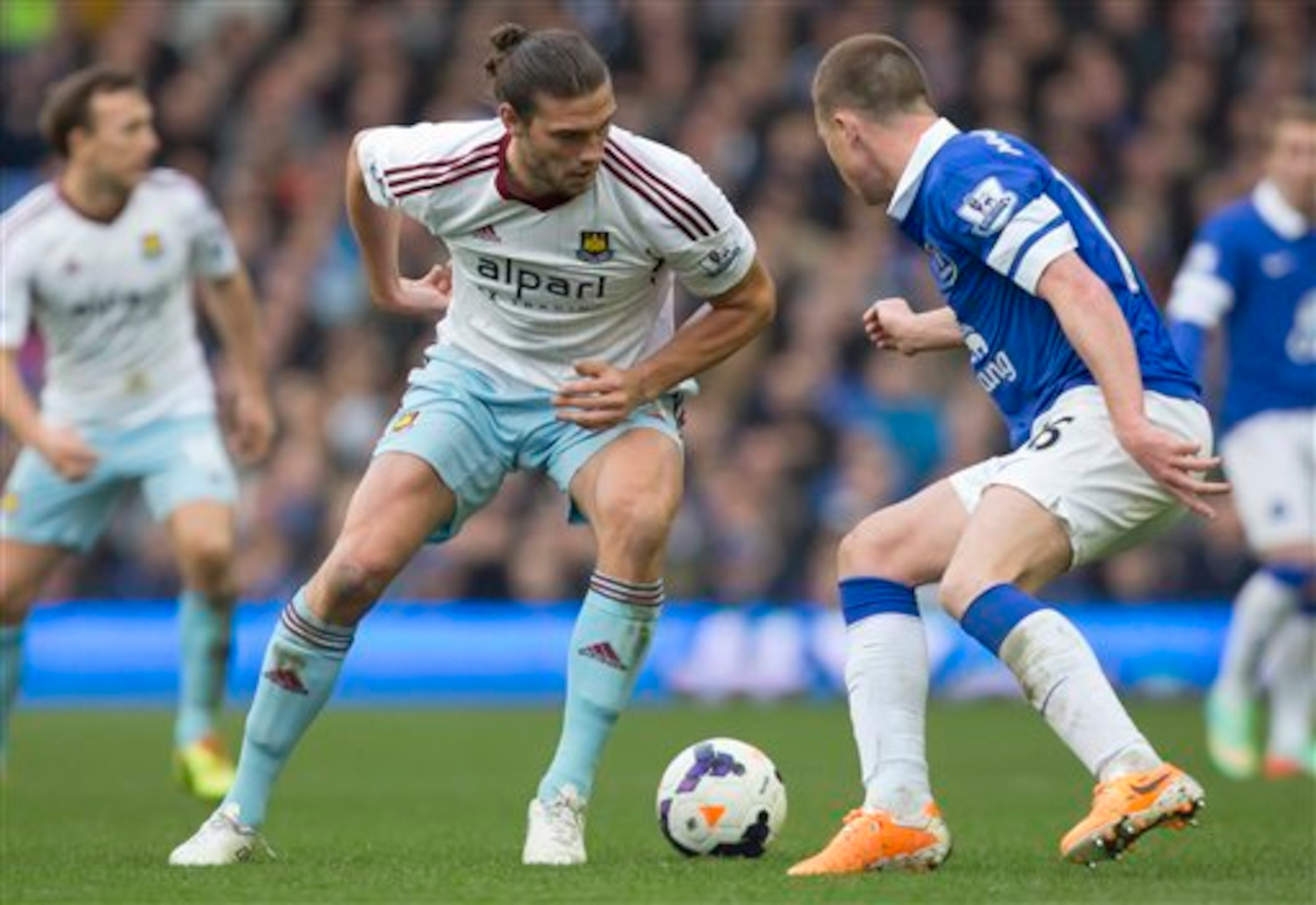 Andy Carroll making a rare appearance for West Ham United this season.