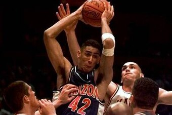 Arizona A.J. Bramlett tries to maneuver for a shot against Kansas in a 1997 Sweet 16 game.