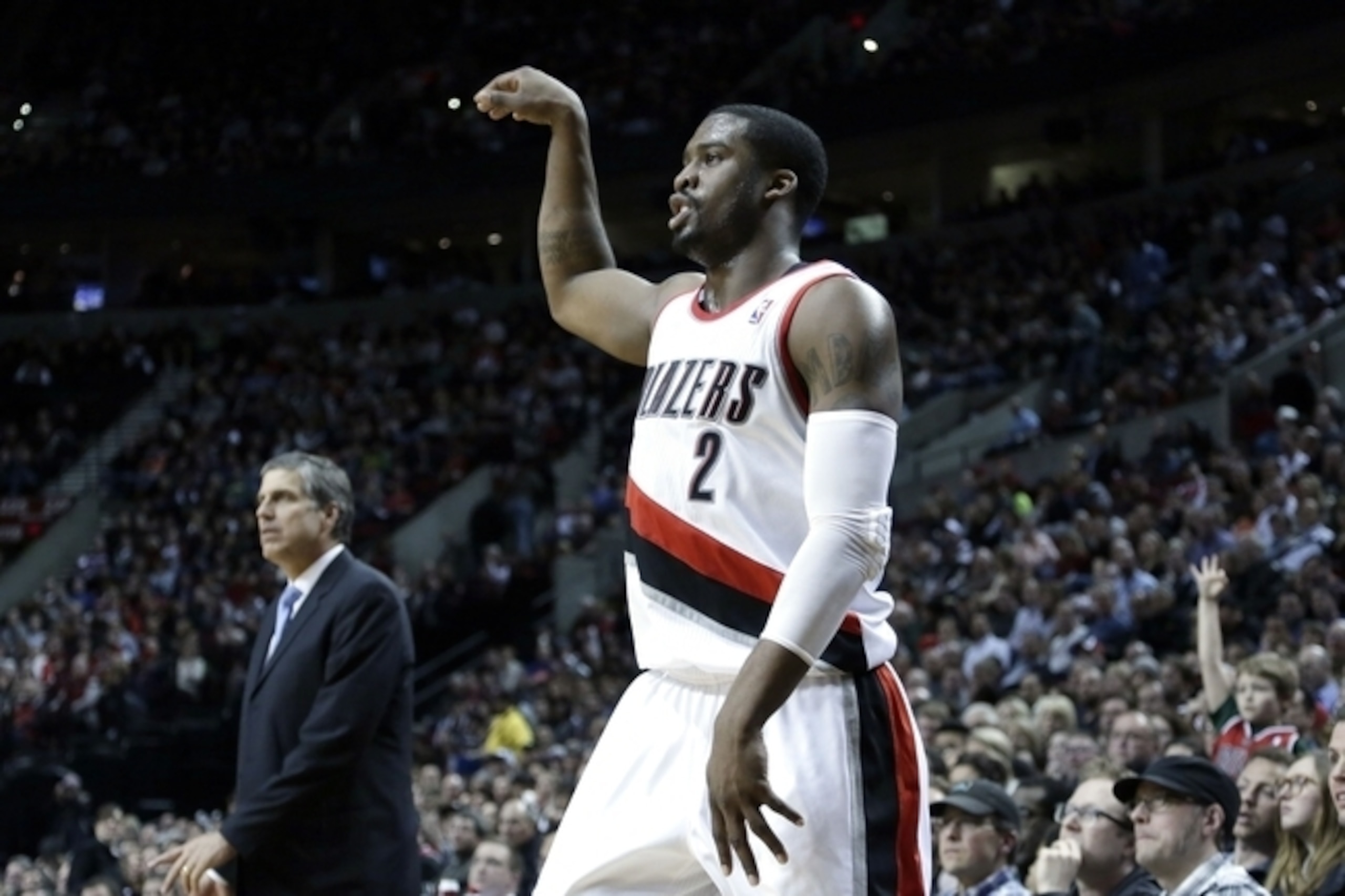 Wesley Matthews strikes a pose after a jump shot.