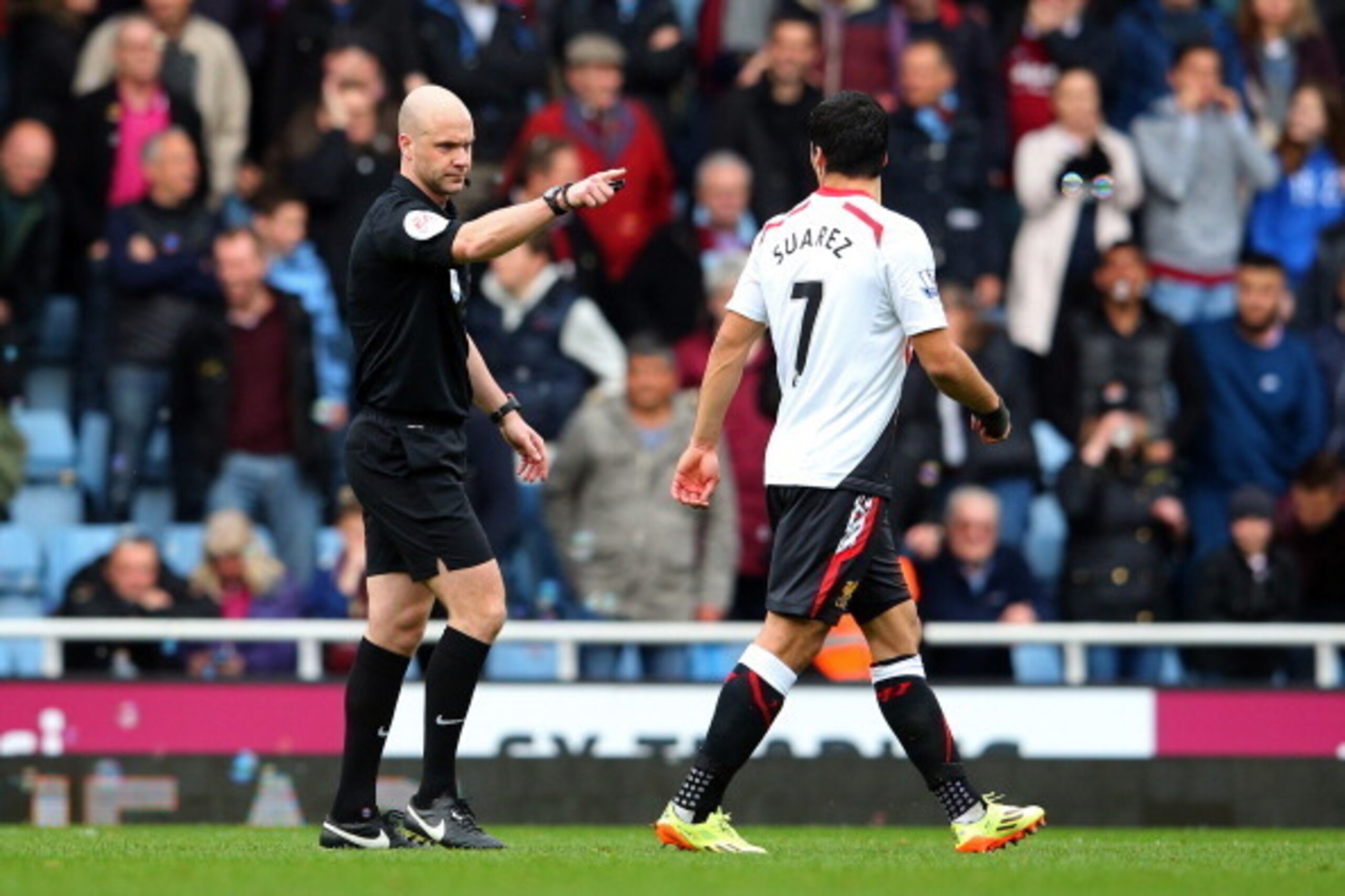 Only occasionally does Suarez not get what he wants from the referee.