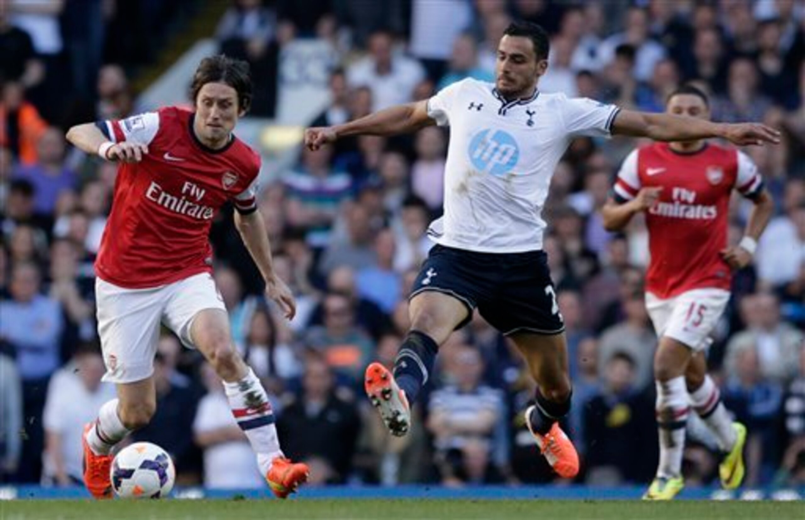 Tomas Rosicky on the ball for Arsenal against Spurs this season. Tomas Rosicky on the ball for Arsenal against Spurs this season.