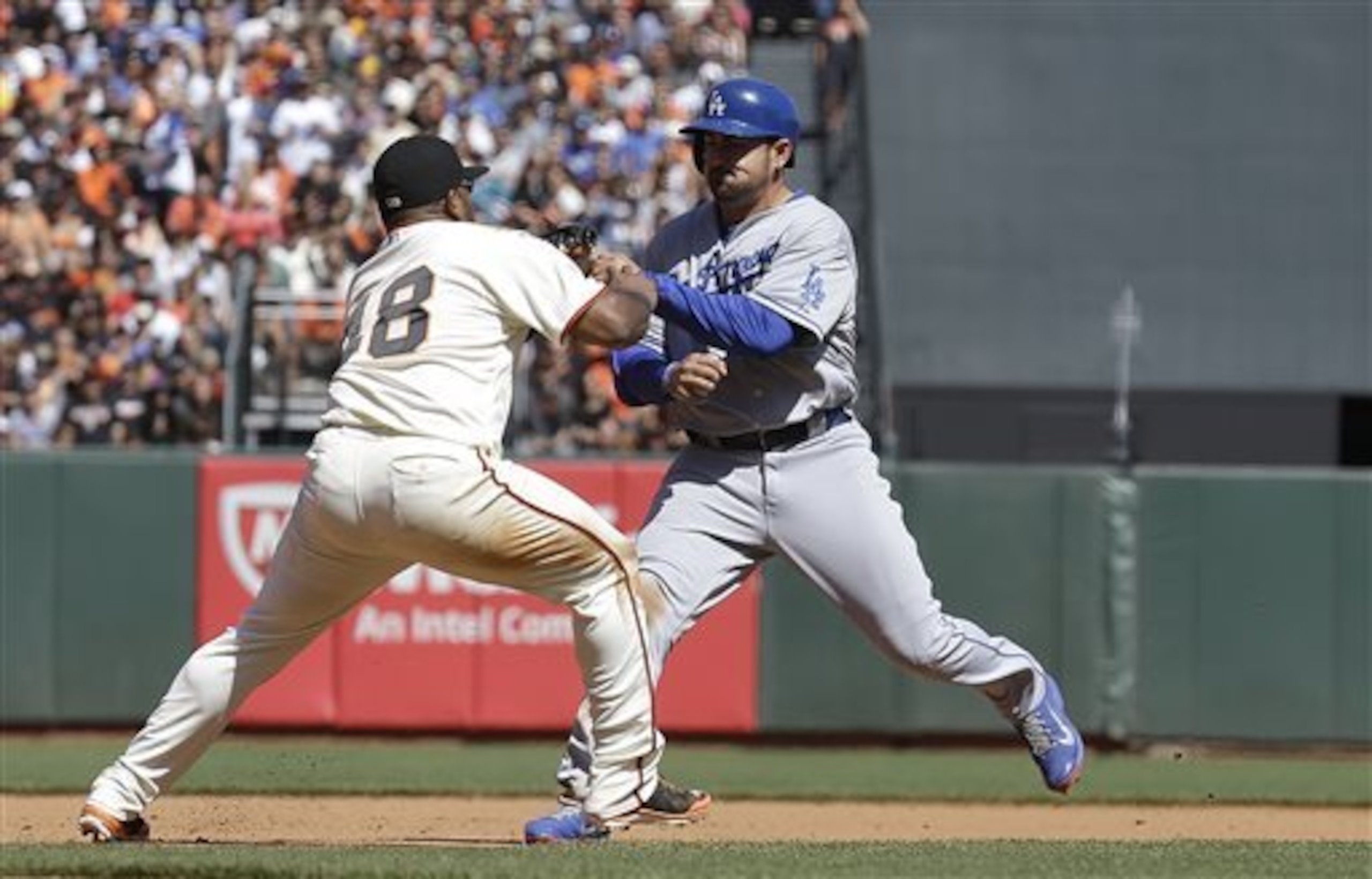 Just one of many battles between the Dodgers and Giants.