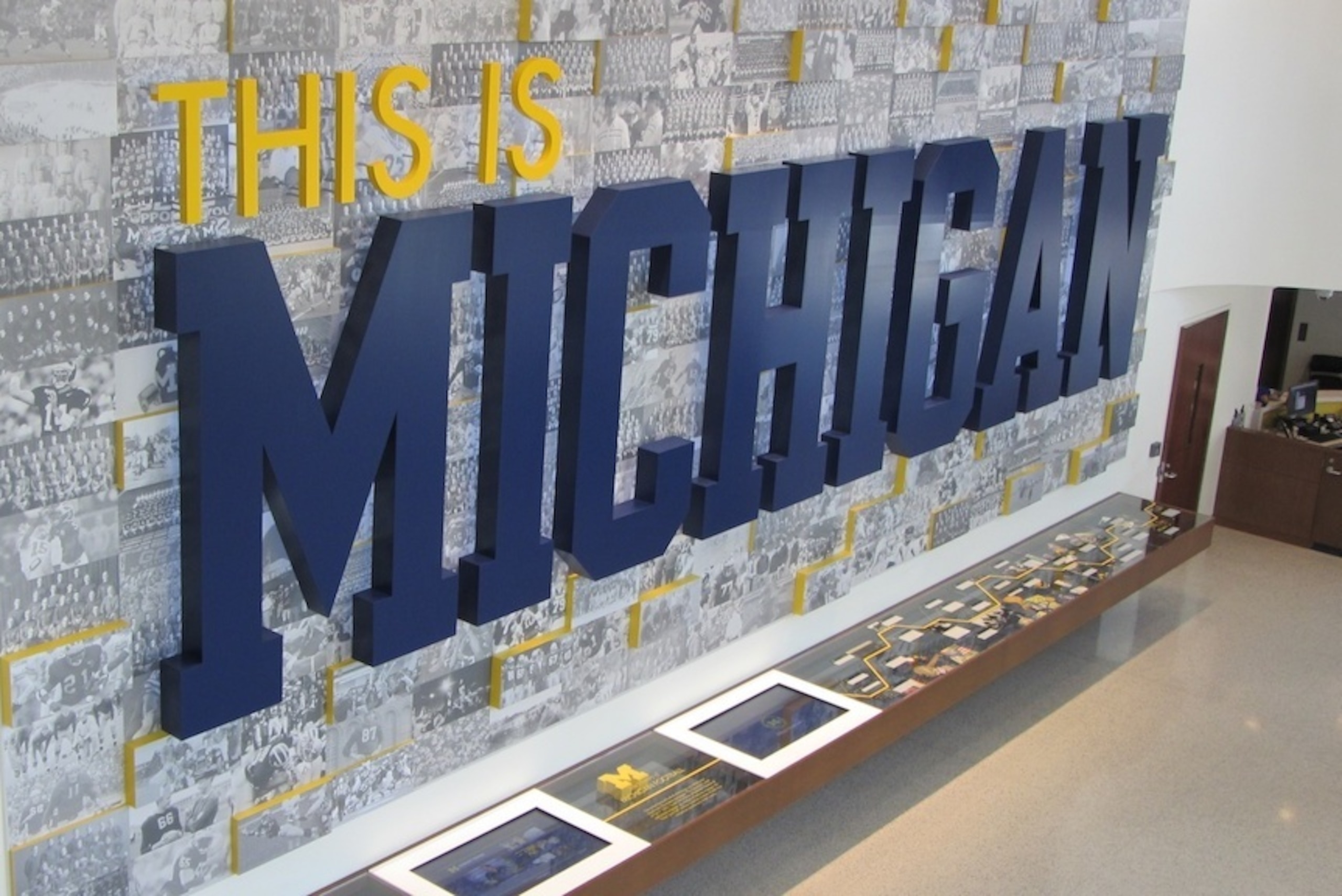 Brady Hoke's "This is Michigan" phrase greets visitors.