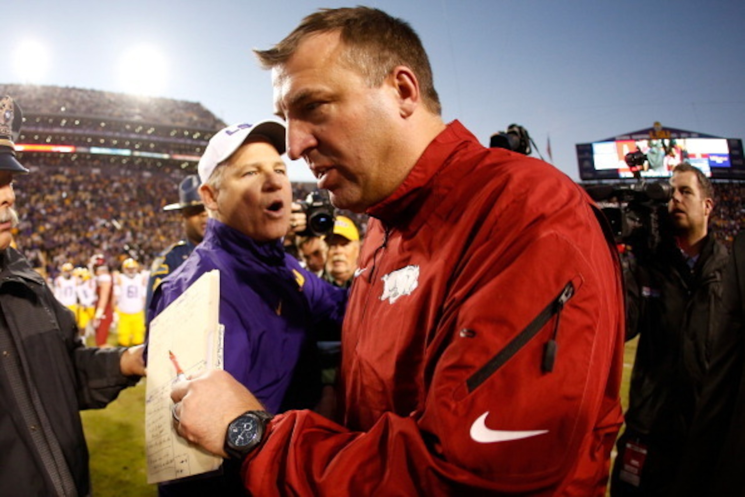Les Miles got the victory against Arkansas in 2013, but Bret Bielema's winless in conference team was better prepared for the game.
