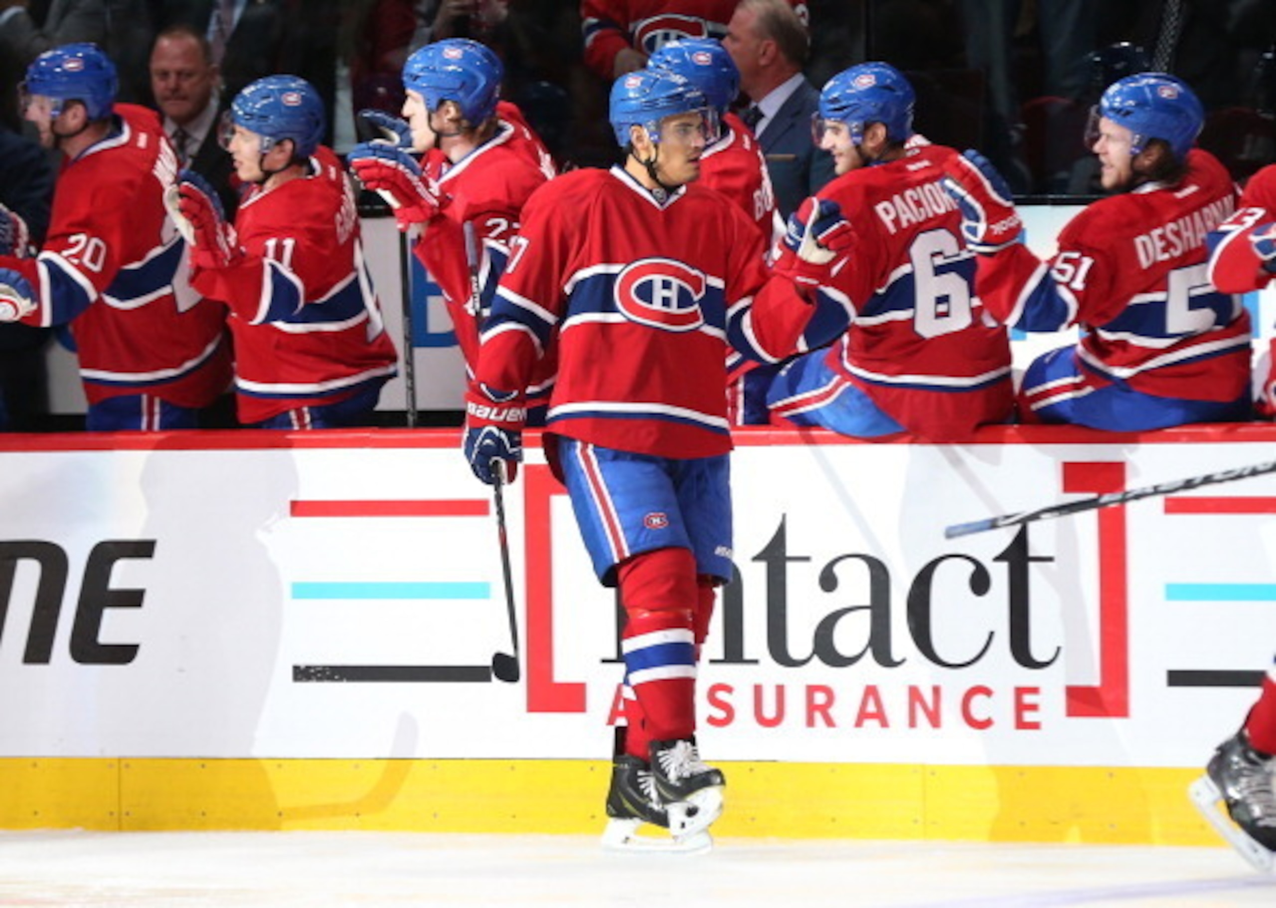 Rene Bourque celebrates a goal.