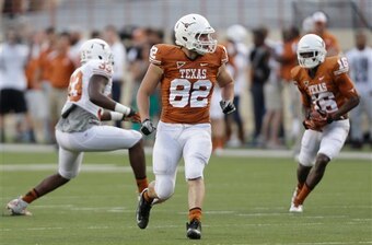 Geoff Swaim made some tough catches in Saturday's spring game. Geoff Swaim made some tough catches in Saturday's spring game.
