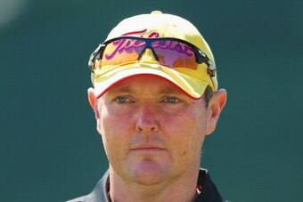 MELBOURNE, AUSTRALIA - NOVEMBER 17:  Jarrod Lyle of Australia looks on before playing round four of the 2013 Australian Masters at Royal Melbourne Golf Course on November 17, 2013 in Melbourne, Australia.  (Photo by Scott Barbour/Getty Images)