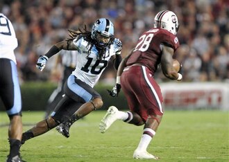 UNC DB Tre Boston (left) has the ability to play all over the secondary.