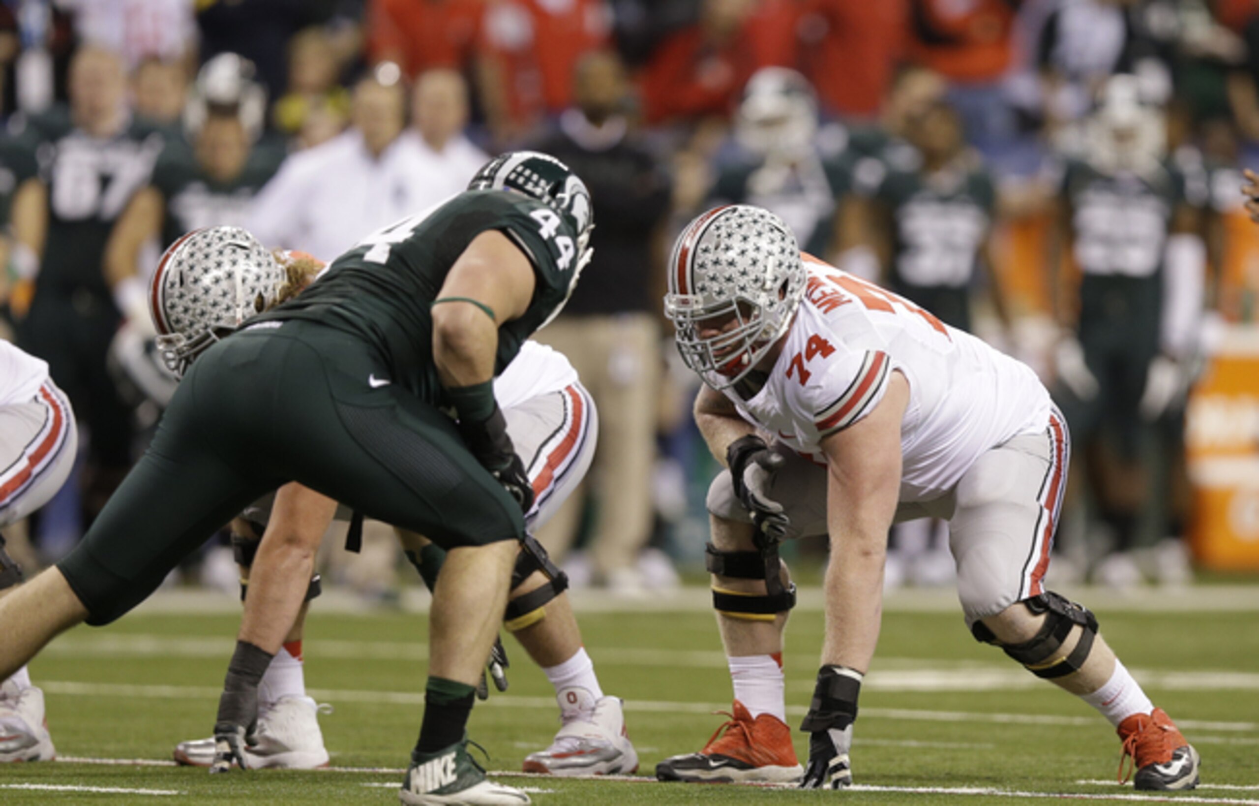 Ohio State tackle Jack Mewhort (74, right) started the final 39 straight games of his collegiate career.