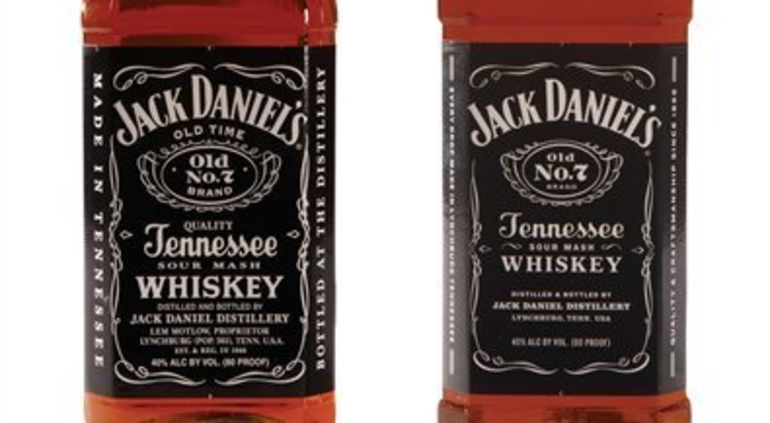 Jack Daniel's side-by-side photo of current and refined bottles.  (PRNewsFoto/Jack Daniel Distillery) THIS CONTENT IS PROVIDED BY PRNewsfoto and is for EDITORIAL USE ONLY**
