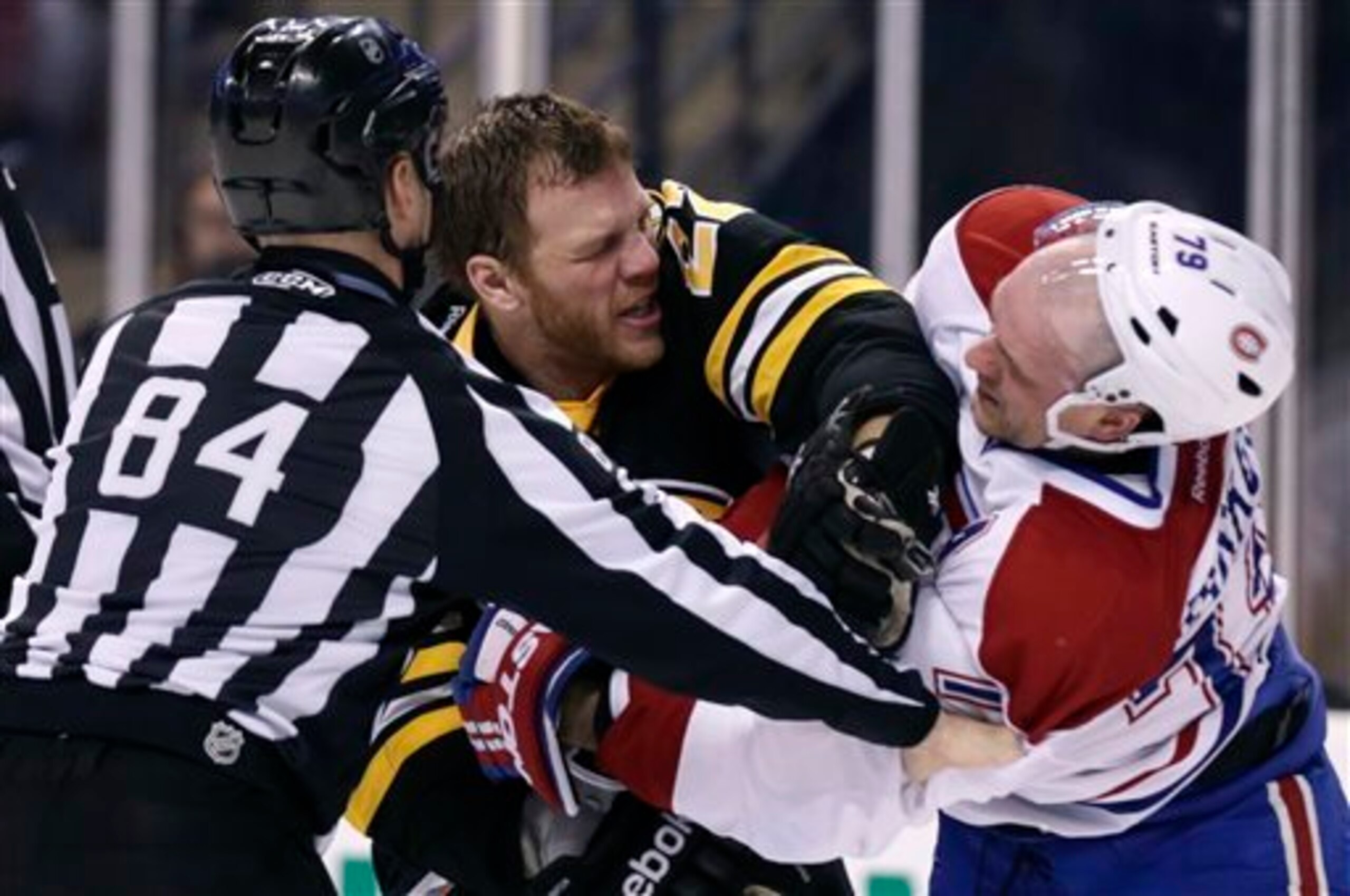 Boston Bruins forward Shawn Thornton and Montreal Canadiens defenseman Andrei Markov.