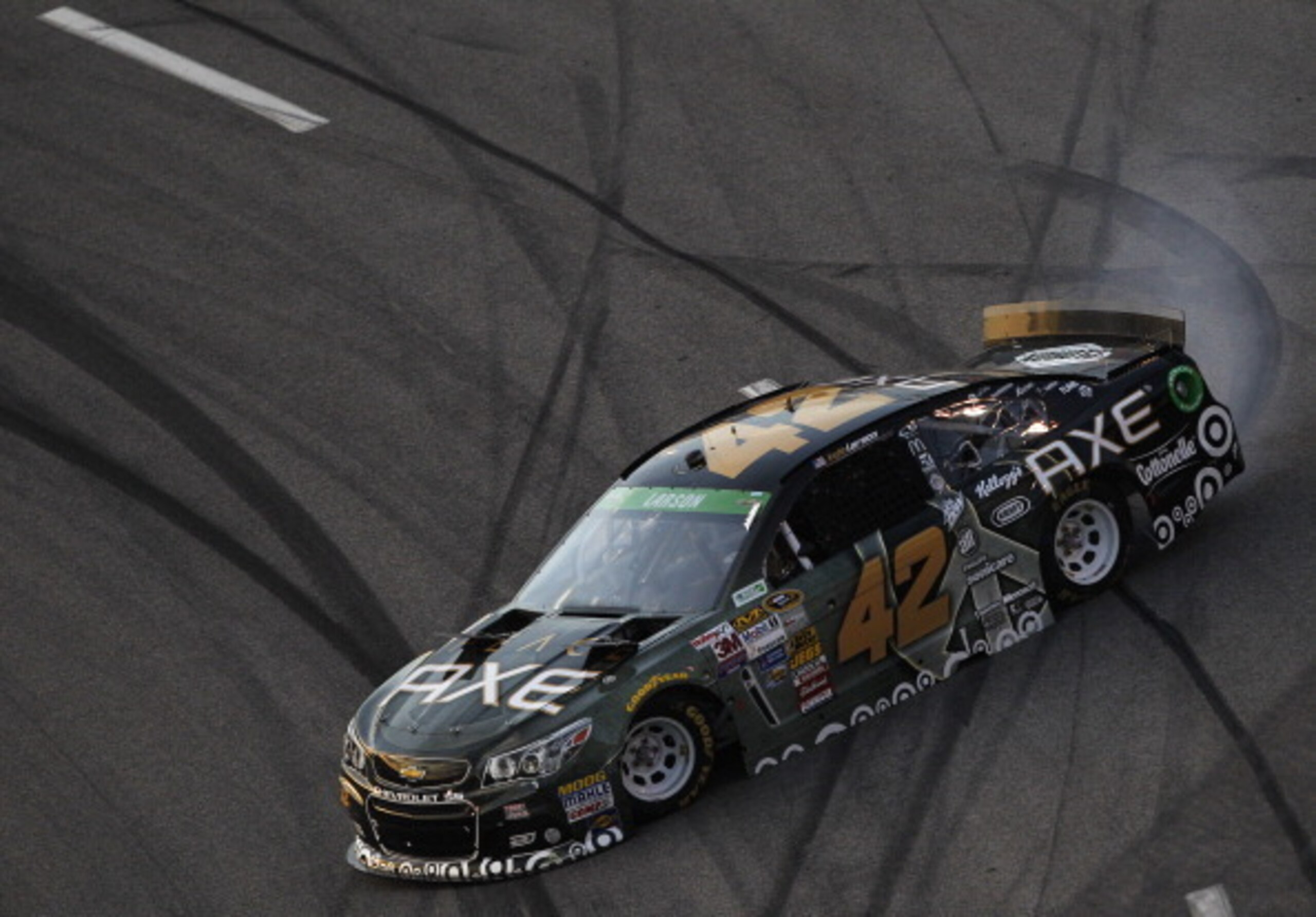 Lap 1, Turn 1 for Kyle Larson in the Toyota Owners 400