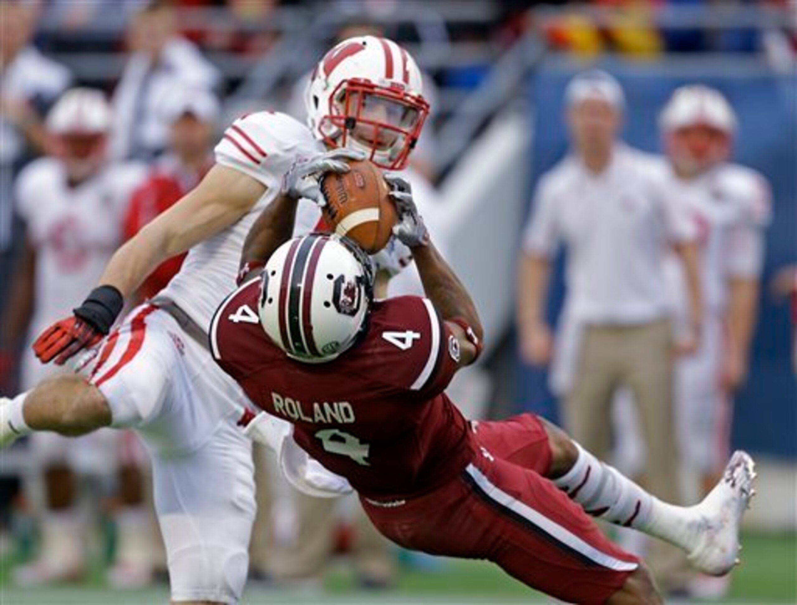 Shaq Roland (No. 4) emerged last season as one of the Gamecocks' best receivers.