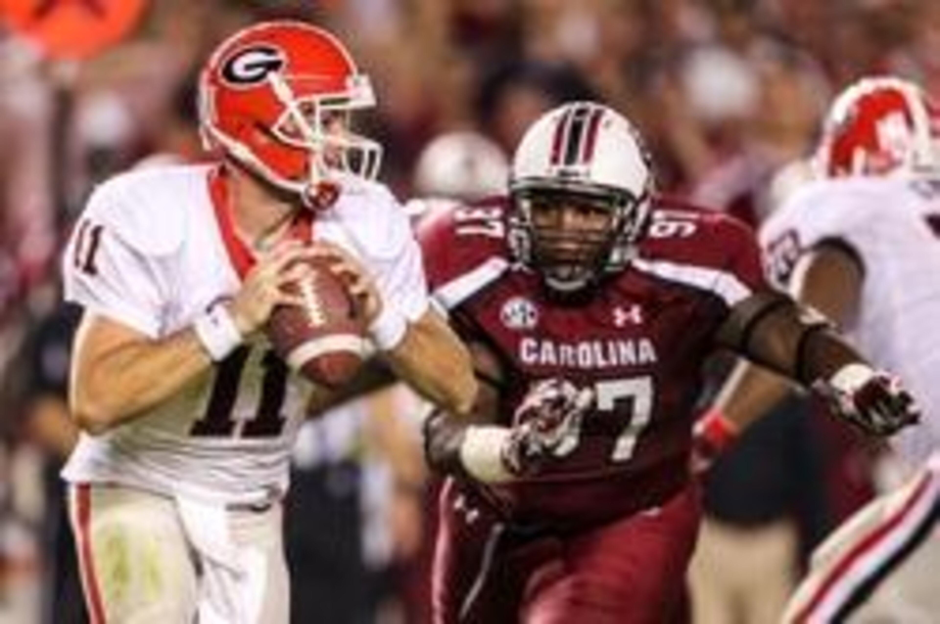 Defensive tackle J.T. Surratt (No. 97) is South Carolina's only returning starter on the defensive line.