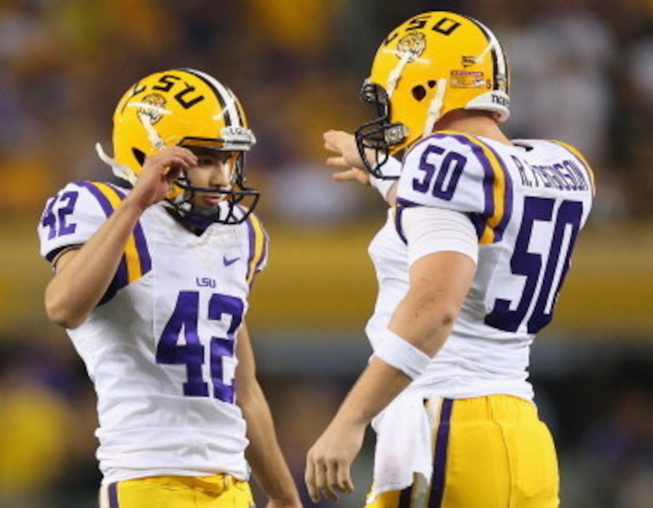LSU kicker Colby Delahoussaye (left) and long snapper Reid Ferguson (right)