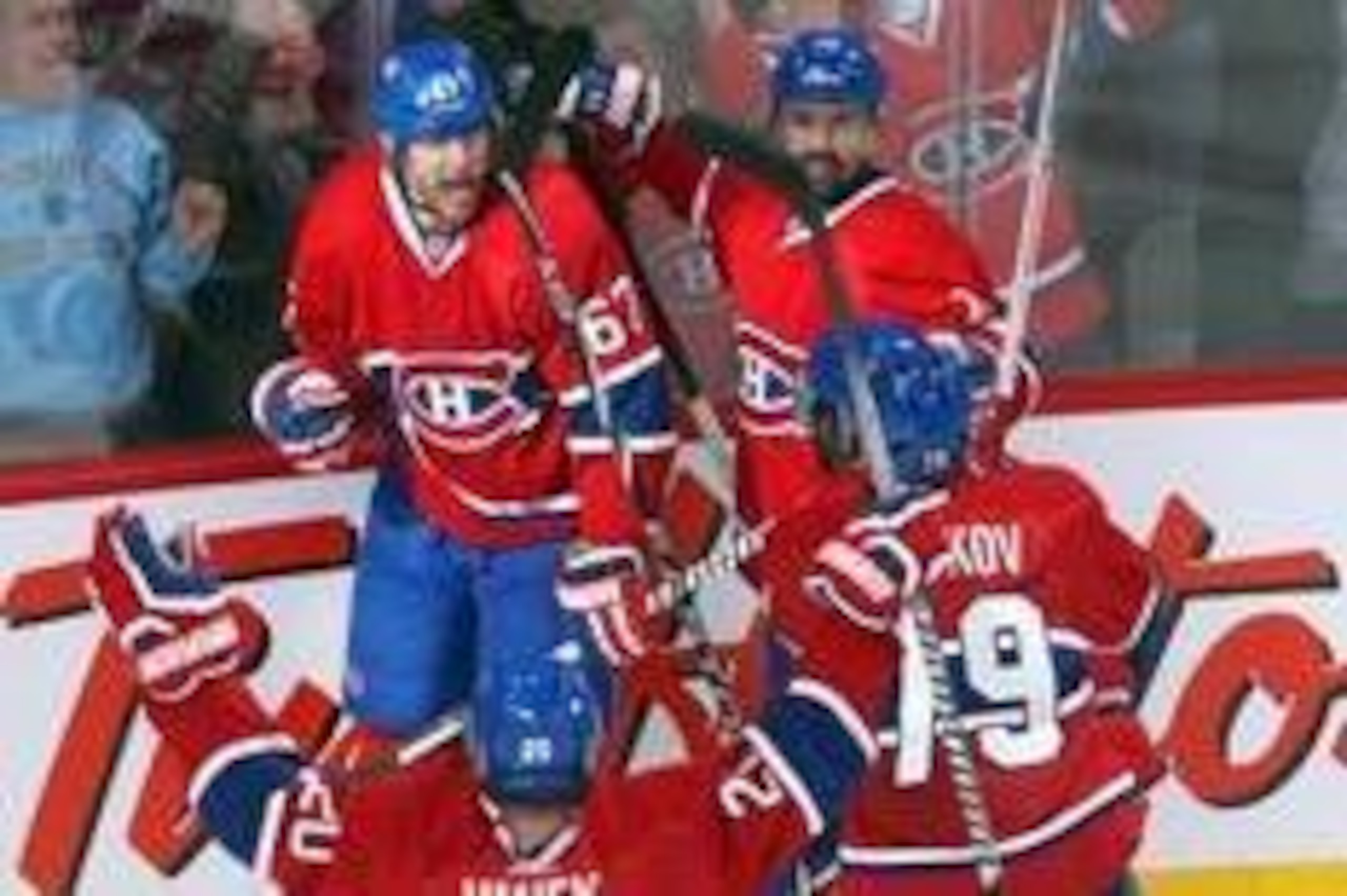 The Montreal Canadiens celebrate a goal.