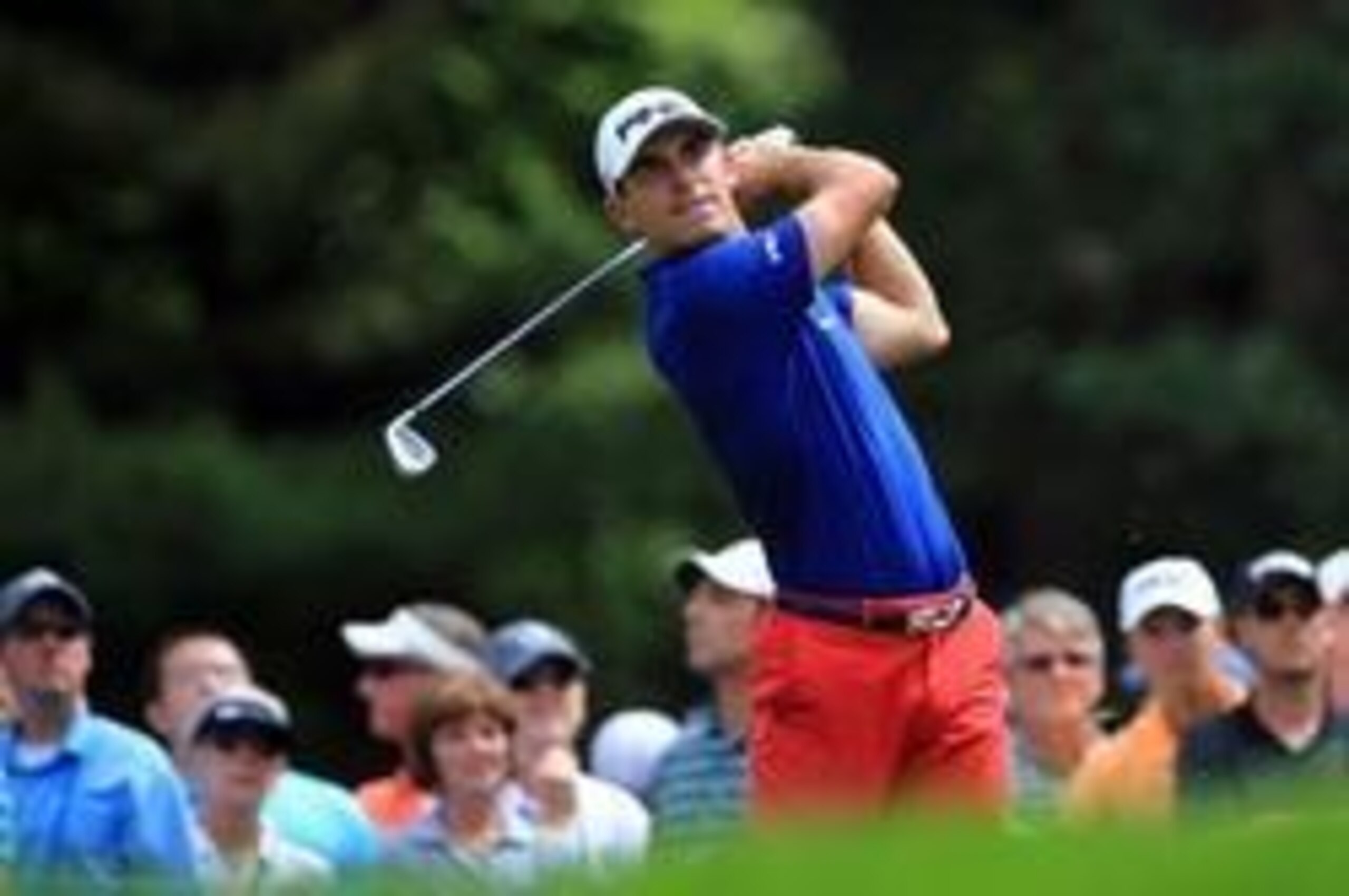 Aug 8, 2013; Rochester, NY, USA; Billy Horschel tees off on the 6th hole during the first round of the 95th PGA Championship at Oak Hill Country Club. Mandatory Credit: Allan Henry-USA TODAY Sports