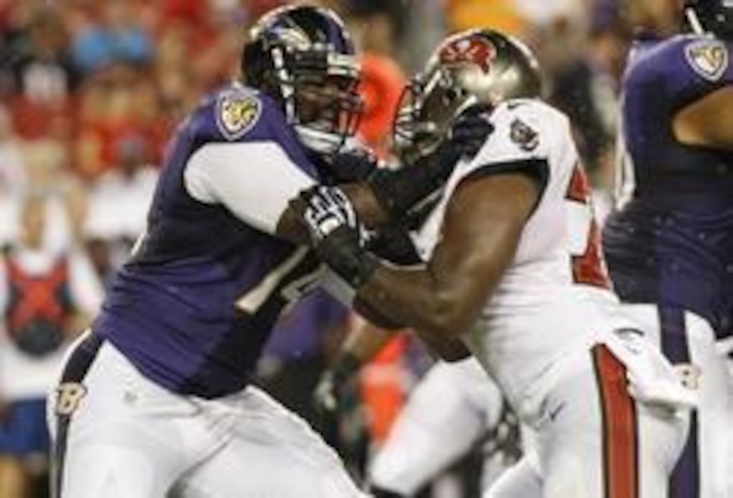 The Ravens are replacing Michael Oher, who joined the Tennessee Titans in free agency, at right tackle.