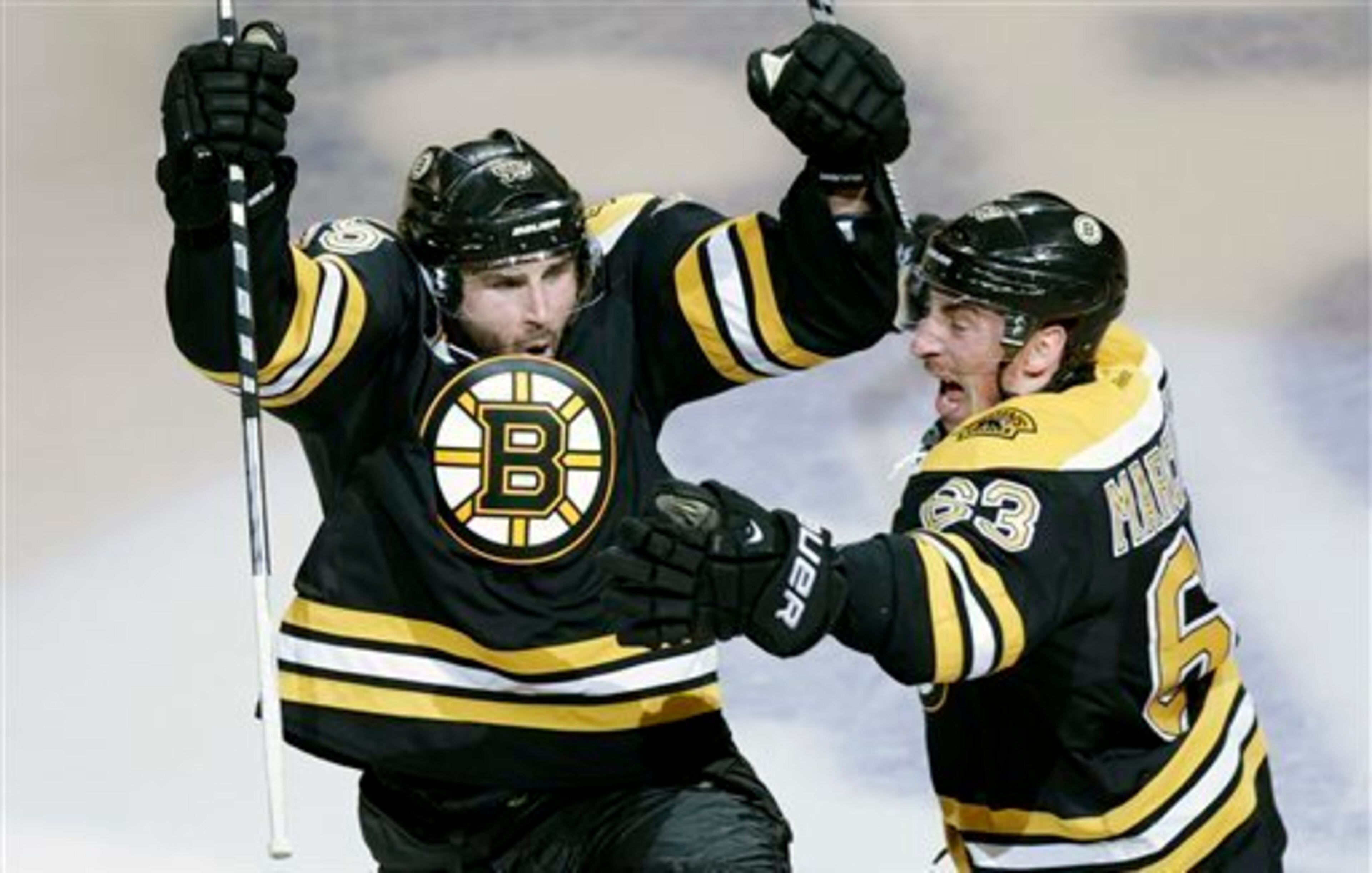 Boston Bruins defenseman Johnny Boychuk celebrates a goal against the Montreal Canadiens. Boston Bruins defenseman Johnny Boychuk celebrates a goal against the Montreal Canadiens.
