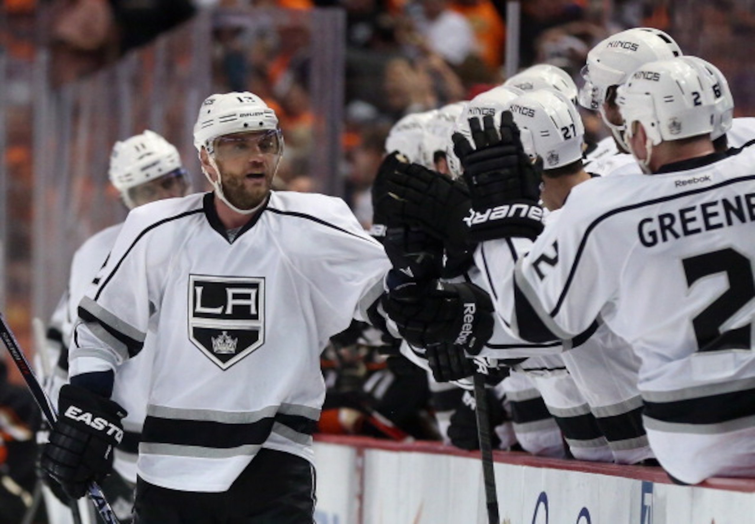 ANAHEIM, CA - MAY 03:  Marian Gaborik #12 of the Los Angeles Kings celebrates his third period goal against thre Anaheim Ducks in Game One of the Second Round of the 2014 NHL Stanley Cup Playoffs at Honda Center on May 3, 2014 in Anaheim, California.  (Ph