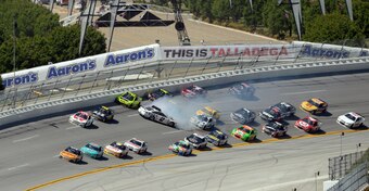 Brad Keselowski lost control of his No. 2 Ford in front of most of the field at Talladega.