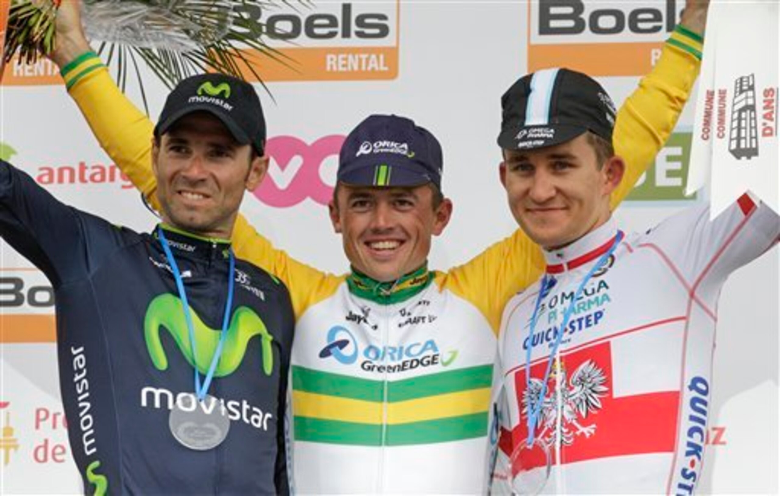 Simon Gerrans celebrates victory at Liege-Bastogne-Liege.