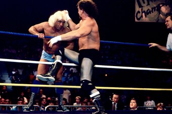 Terry Funk headbutts Ric Flair at NY Knockout.