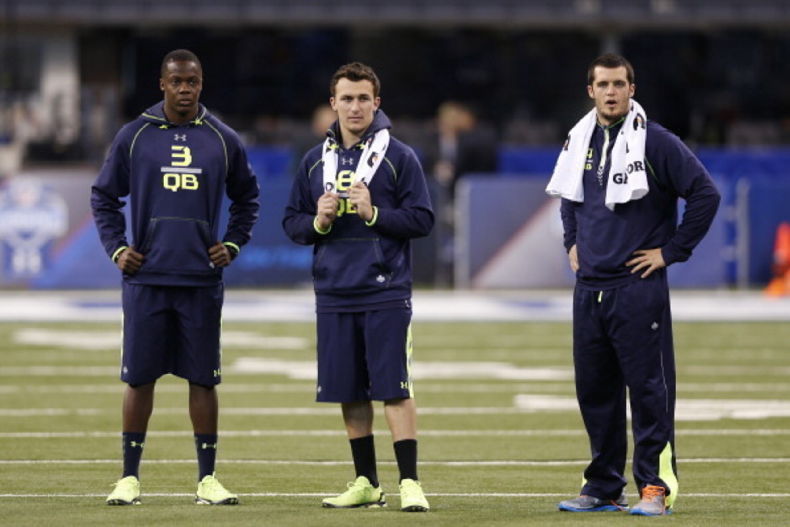 One of these things is not like the others: Fresno State QB Derek Carr (far right) was not a first-round pick.