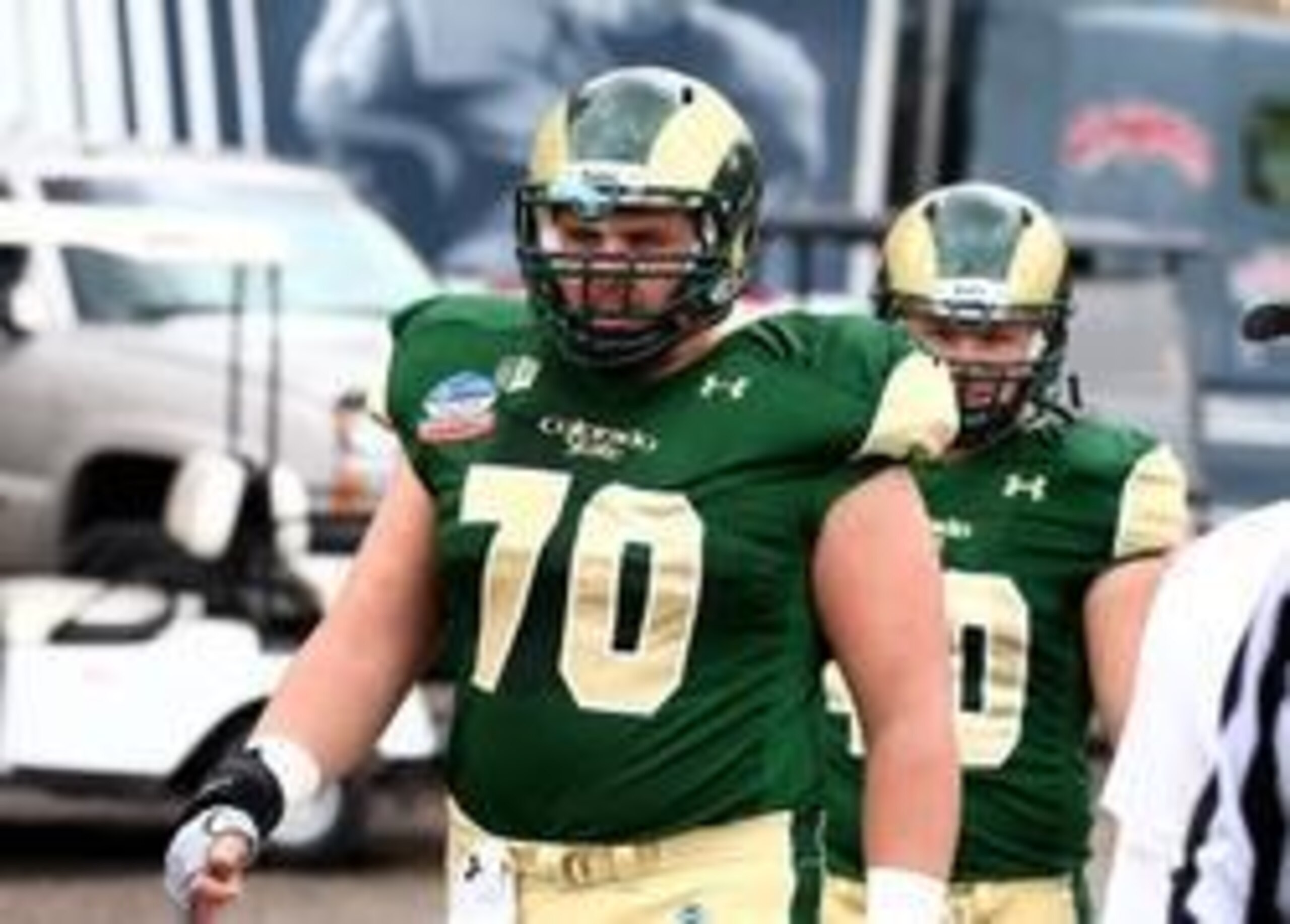 Dec 21, 2013; Albuquerque, NM, USA; Colorado State Rams offensive lineman Weston Richburg (70) against the Washington State Cougars during the Gildan New Mexico Bowl at University Stadium. Mandatory Credit: Mark J. Rebilas-USA TODAY Sports