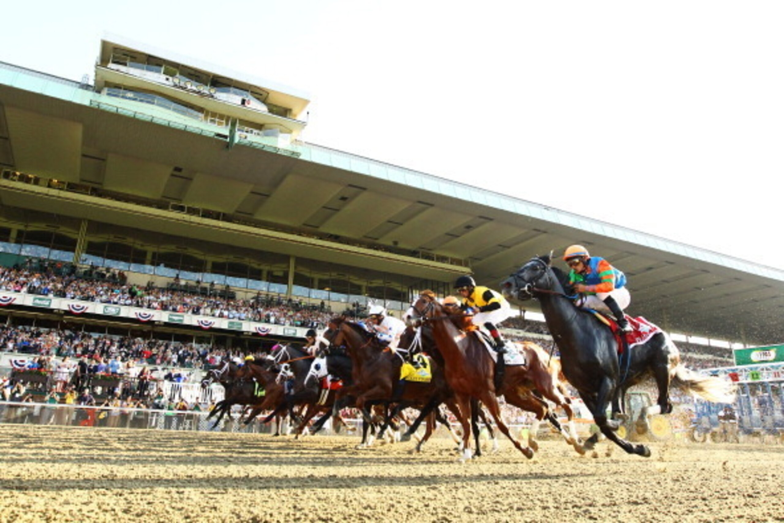 The field for the 145th Belmont Stakes breaks from the gate.