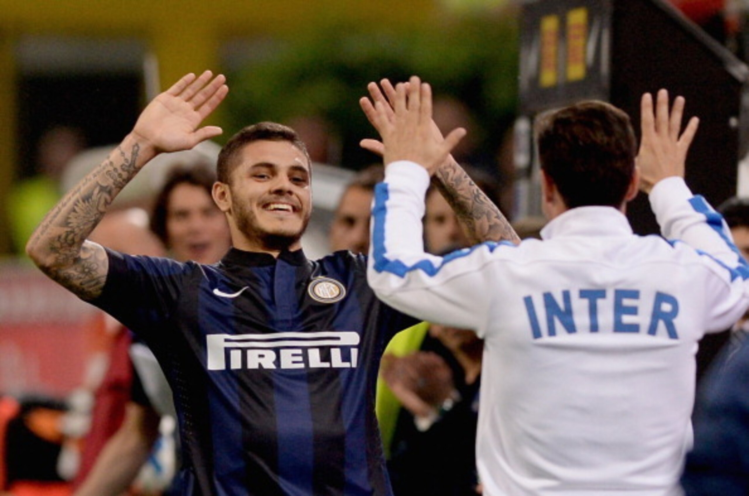Mauro Icardi celebrates his goal against Inter on Saturday.