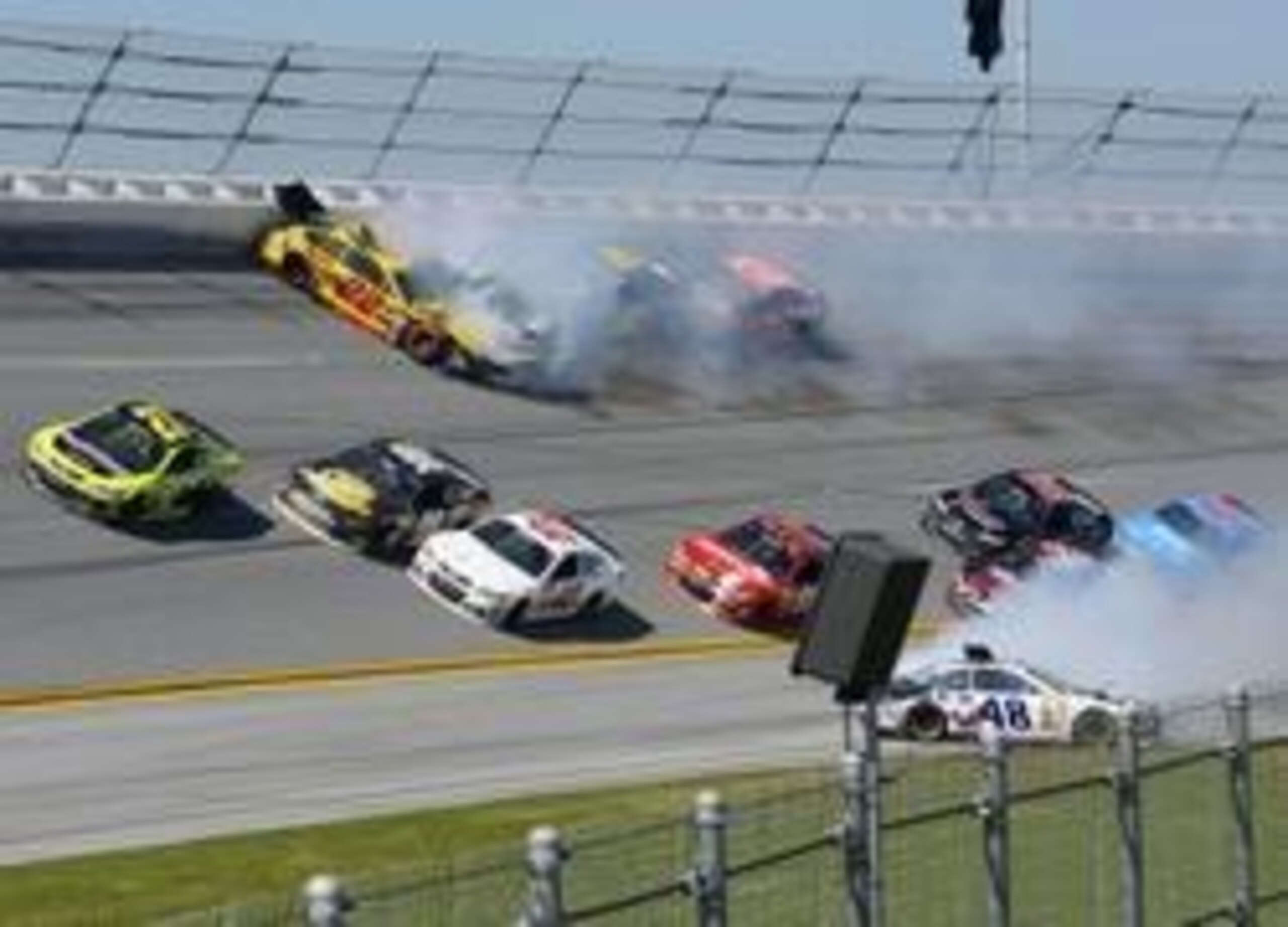 Jimmie Johnson not only was in this Talladega wreck in his No. 48 Lowe's Home Improvement Chevy, but he caused it. Jimmie Johnson not only was in this Talladega wreck in his No. 48 Lowe's Home Improvement Chevy, but he caused it.