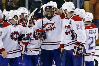 The Montreal Canadiens celebrate their Atlantic Division title.
