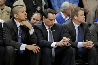 Duke assistant Jason Capel (left) soon could be leaving Mike Krzyzewski's side for his own head coaching gig.