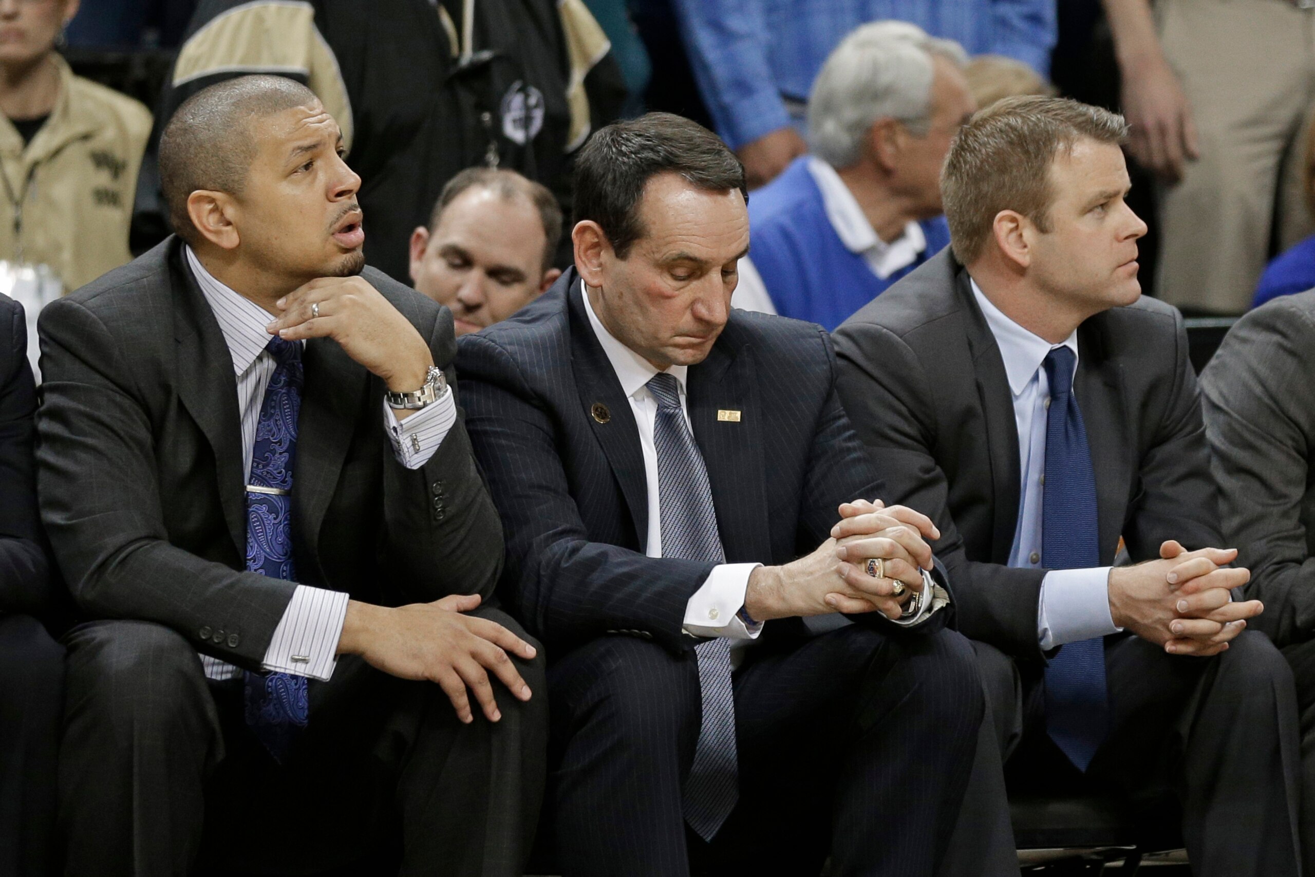 Duke assistant Jason Capel (left) soon could be leaving Mike Krzyzewski's side for his own head coaching gig.