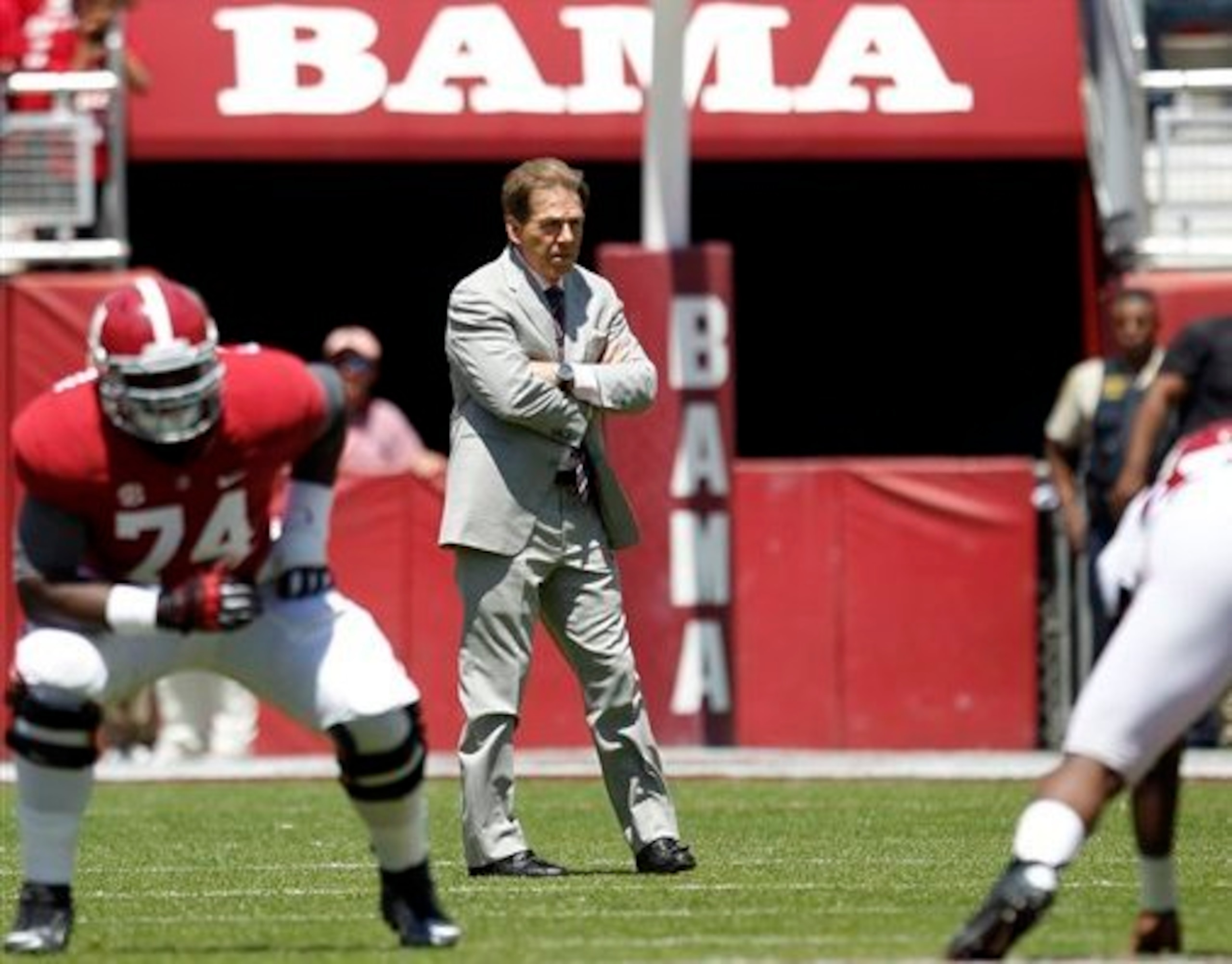 No. 74 Cam Robinson is already Nick Saban's guy at left tackle.