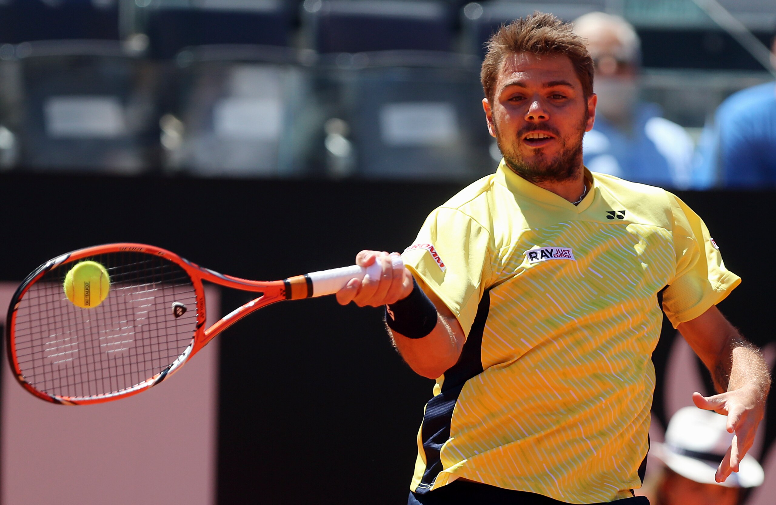 Stanislas Wawrinka hits a forehand at the 2014 Italian Open.