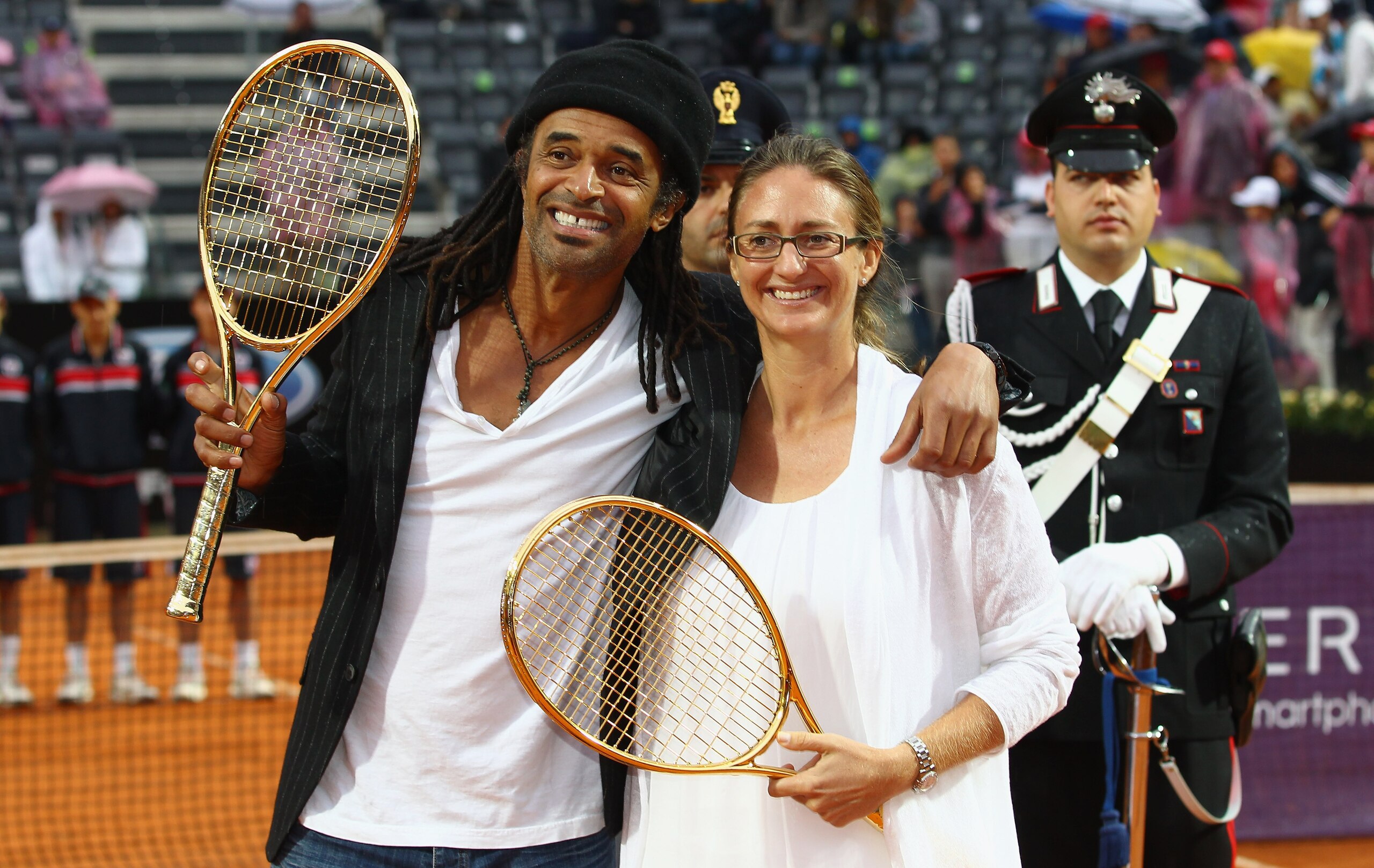 Yannick Noah, pictured here in 2012 with Mary Pierce, is the last Frenchman to win the French Open.
