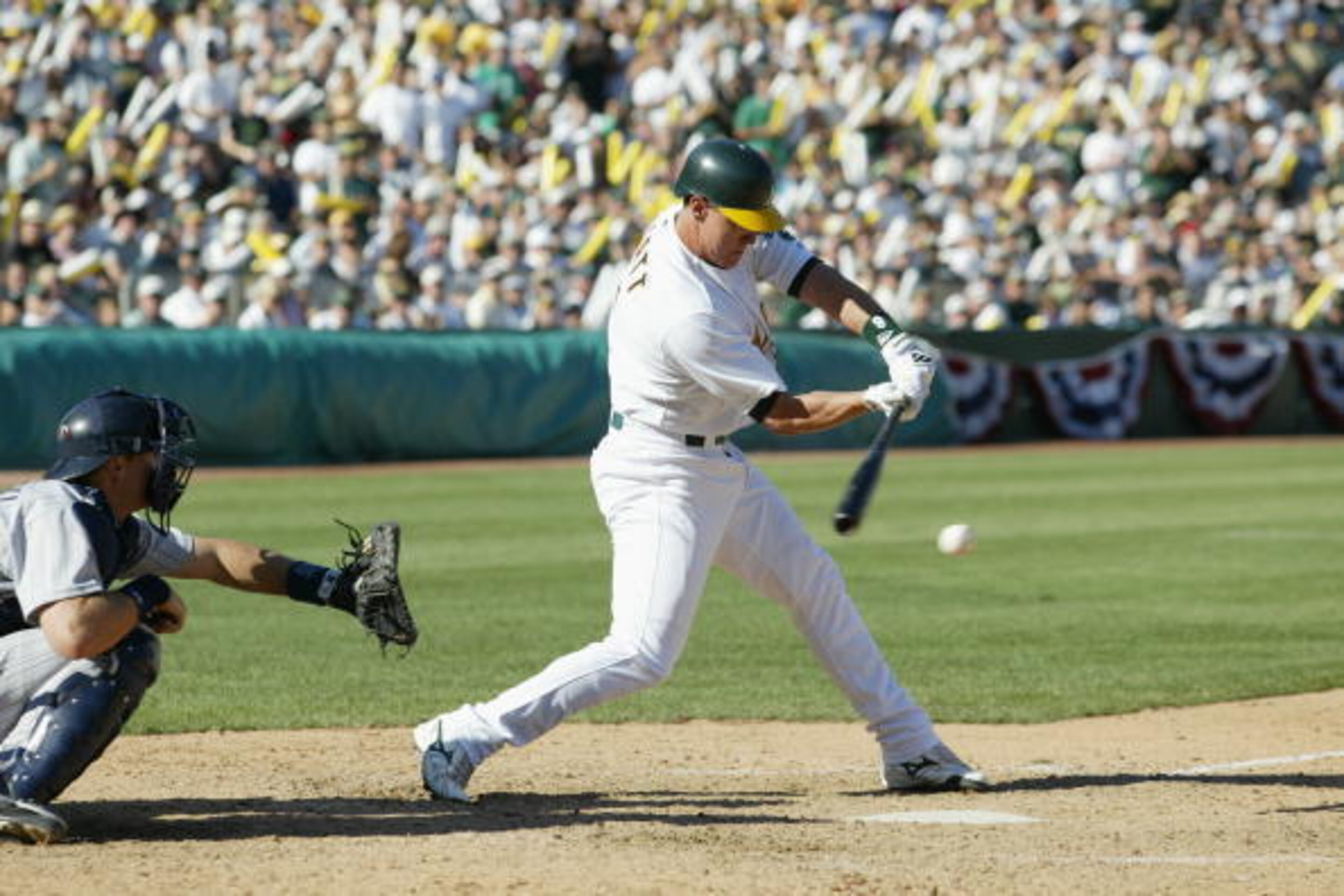 OAKLAND, CA - OCTOBER 6:  Adam Piatt #8 of the Oakland Athletics swings at a pitch during game five of the American League Western Division Series against the Minnesota Twins at Network Associates Coliseum on October 6, 2002 in Oakland, California.  The T