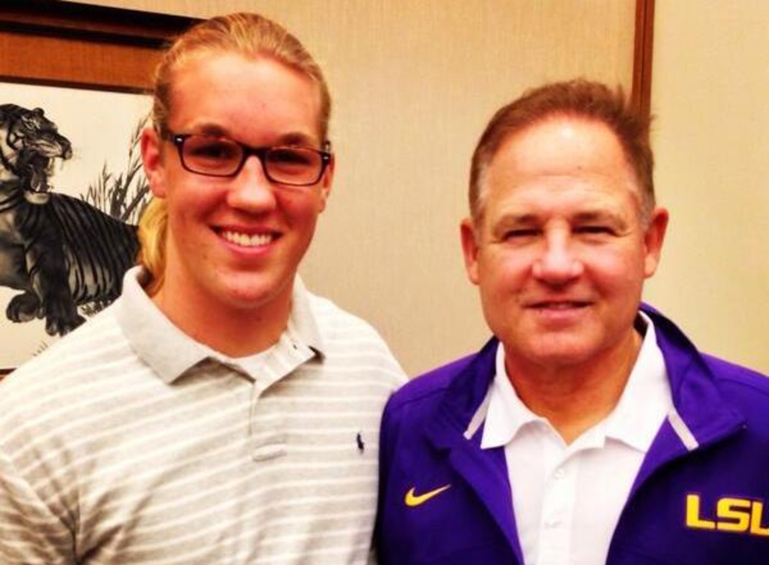 Blake Ferguson (left) and LSU head coach Les Miles (right)