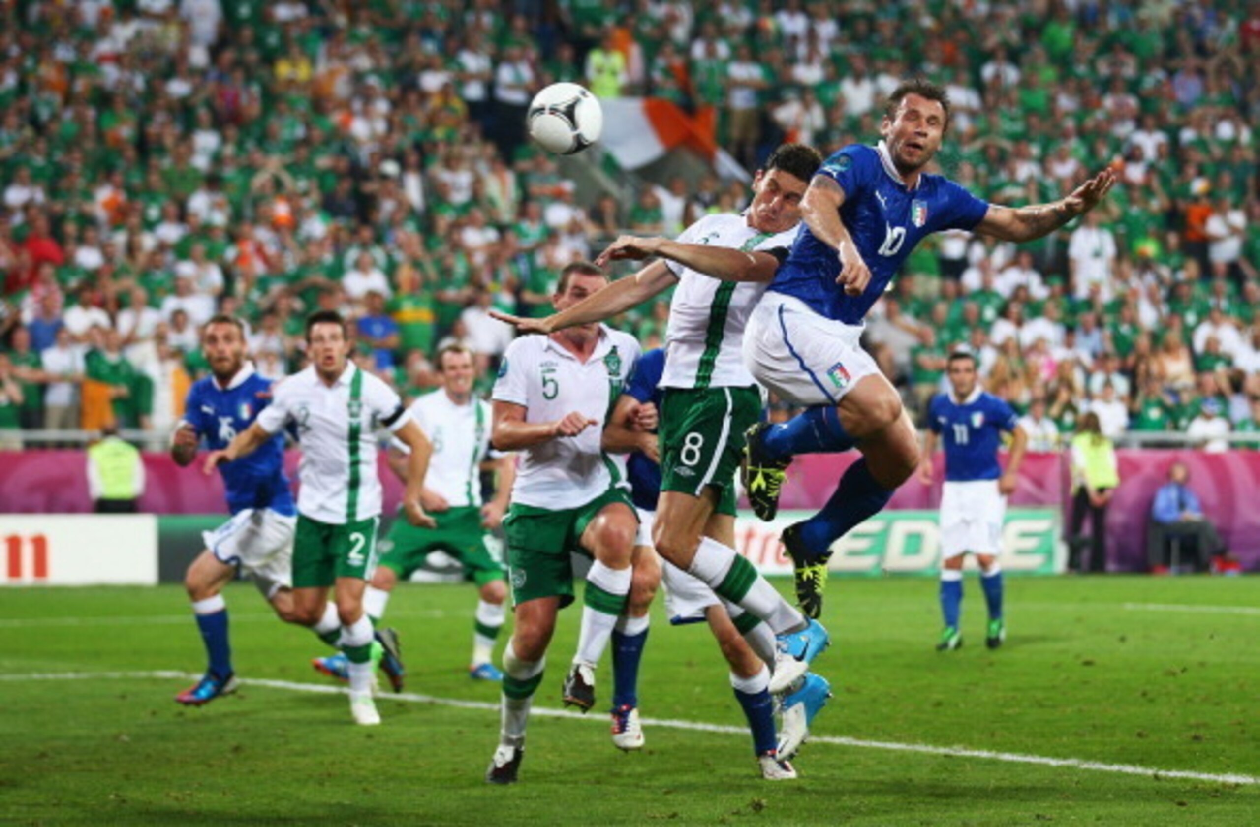 Antonio Cassano heads in his only goal of Euro 2012 against Ireland.